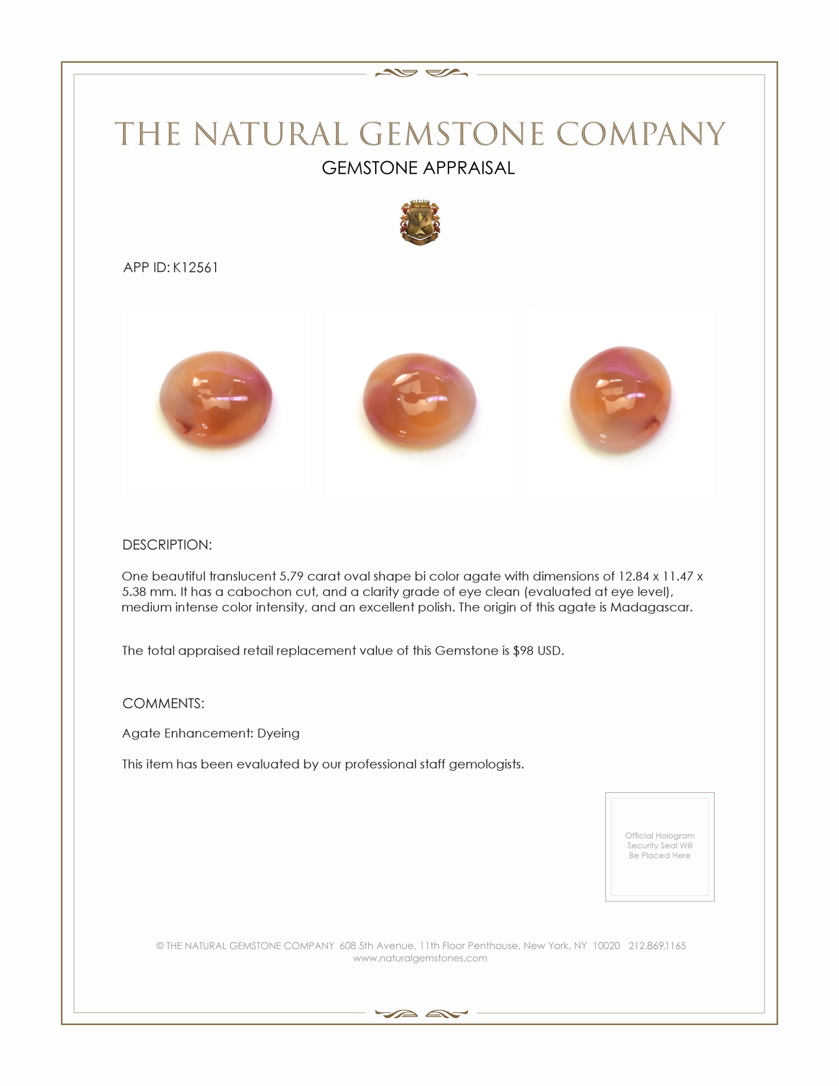 5.79 Ct. Cabochon Agate from Madagascar