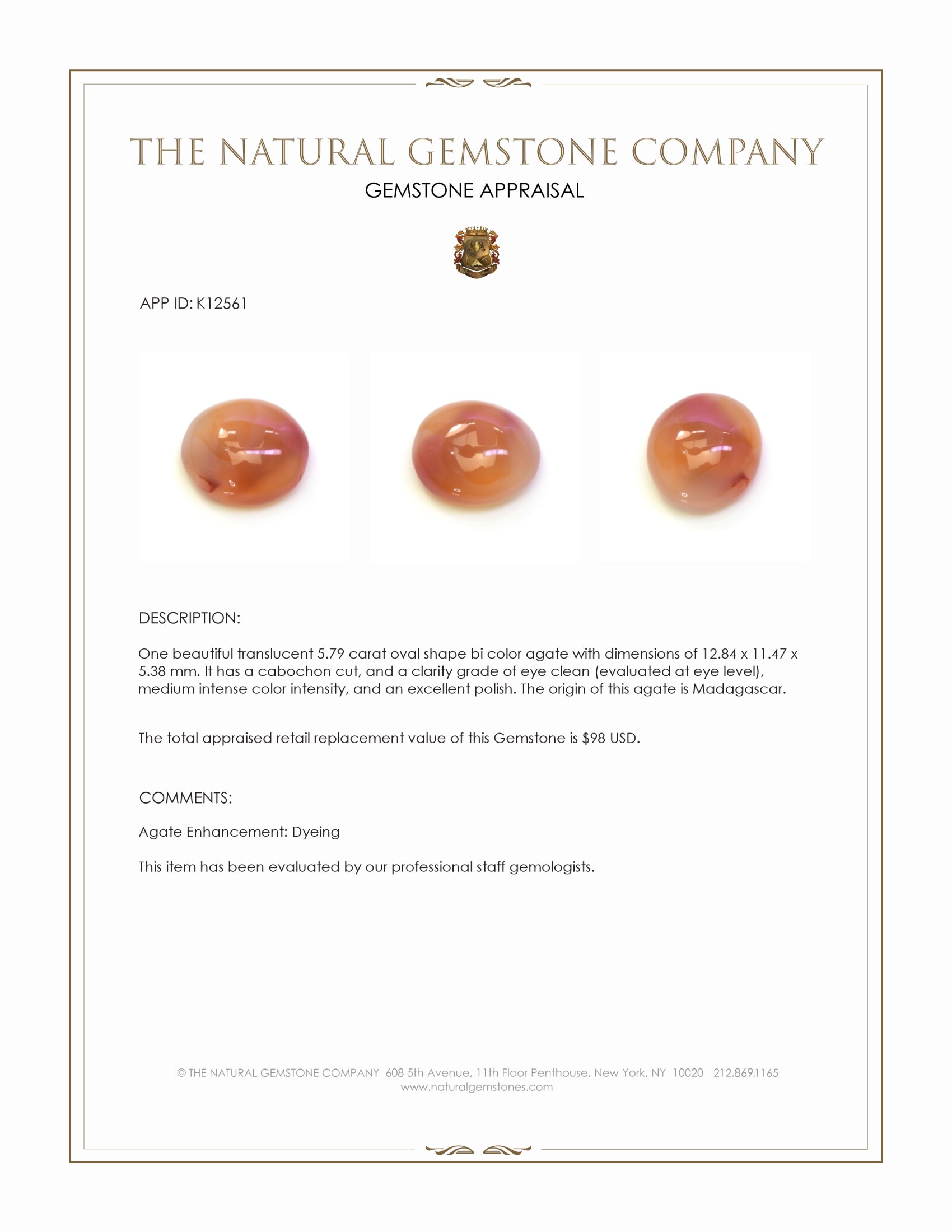 5.79 Ct. Cabochon Agate from Madagascar