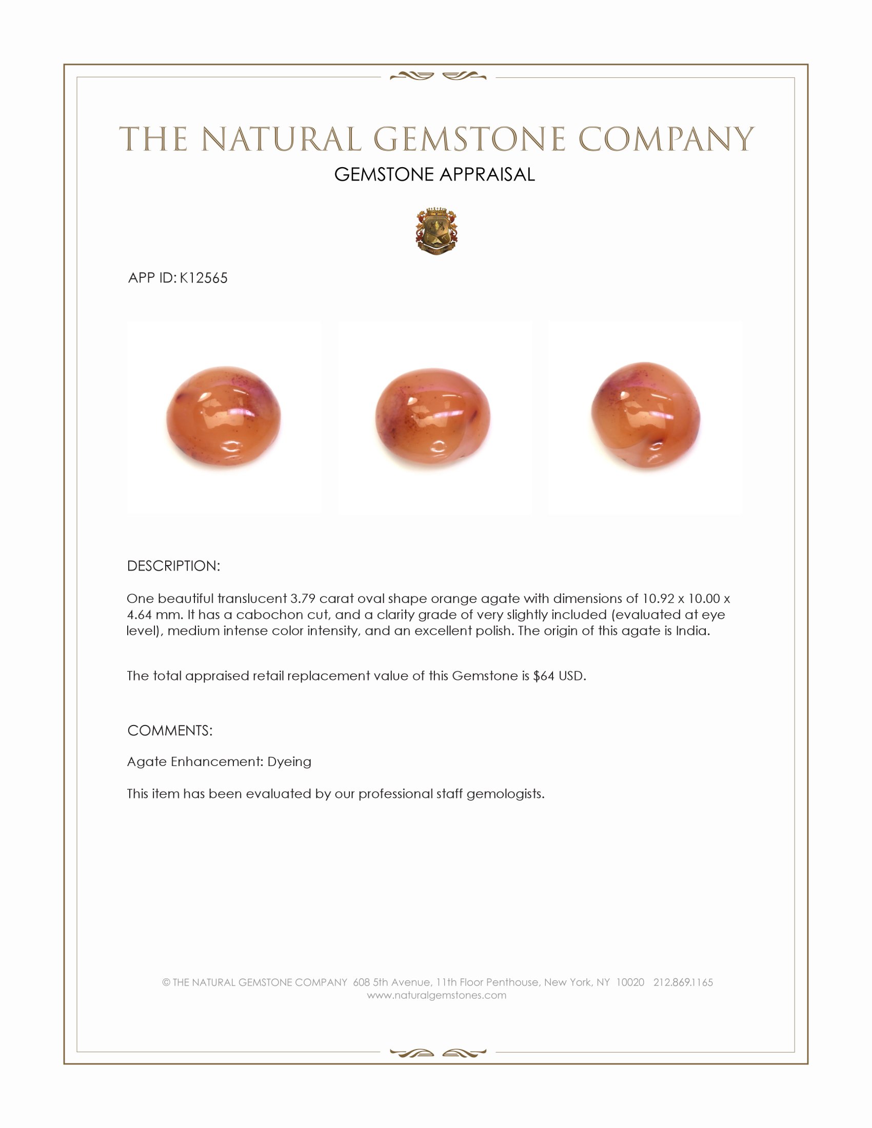 3.79 Ct. Cabochon Agate from India