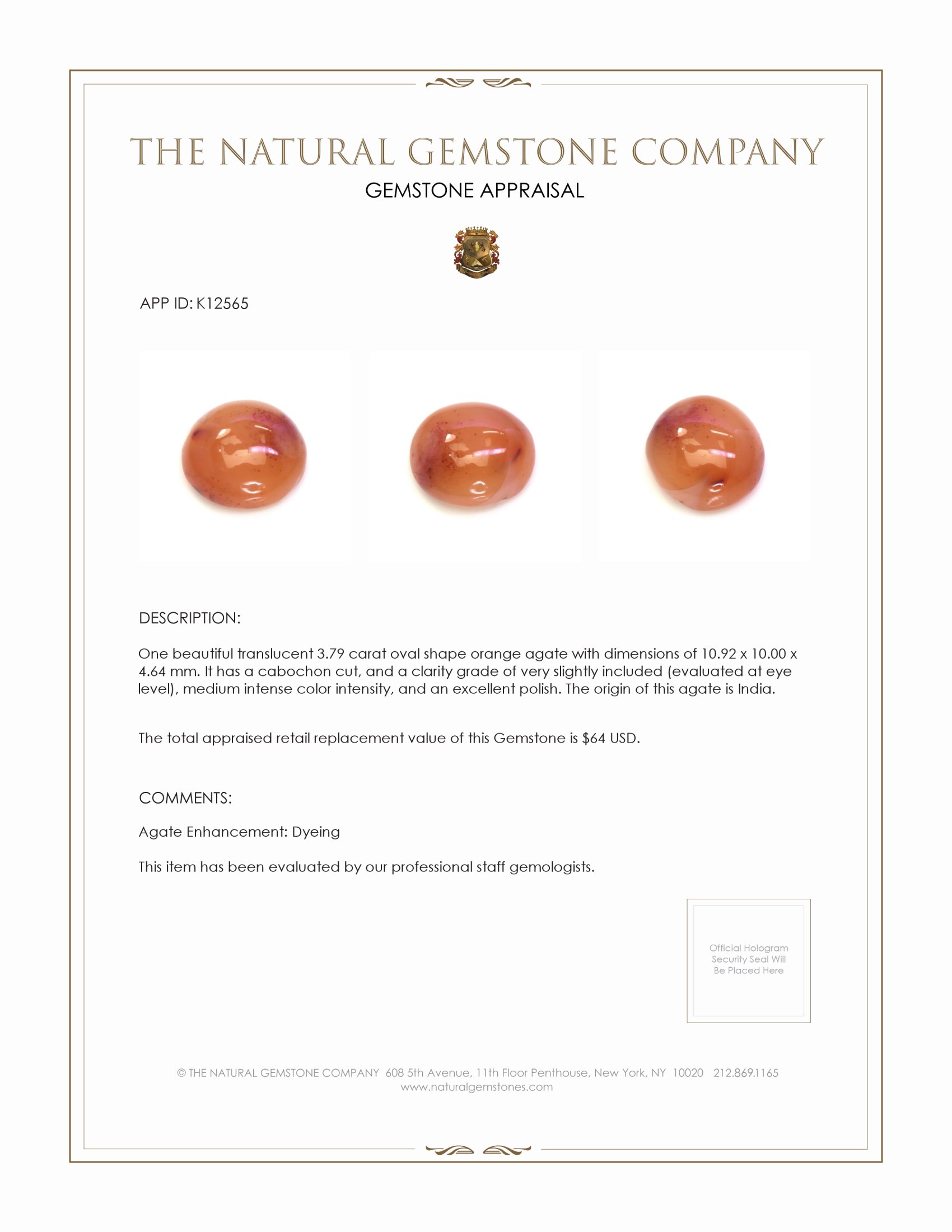 3.79 Ct. Cabochon Agate from India