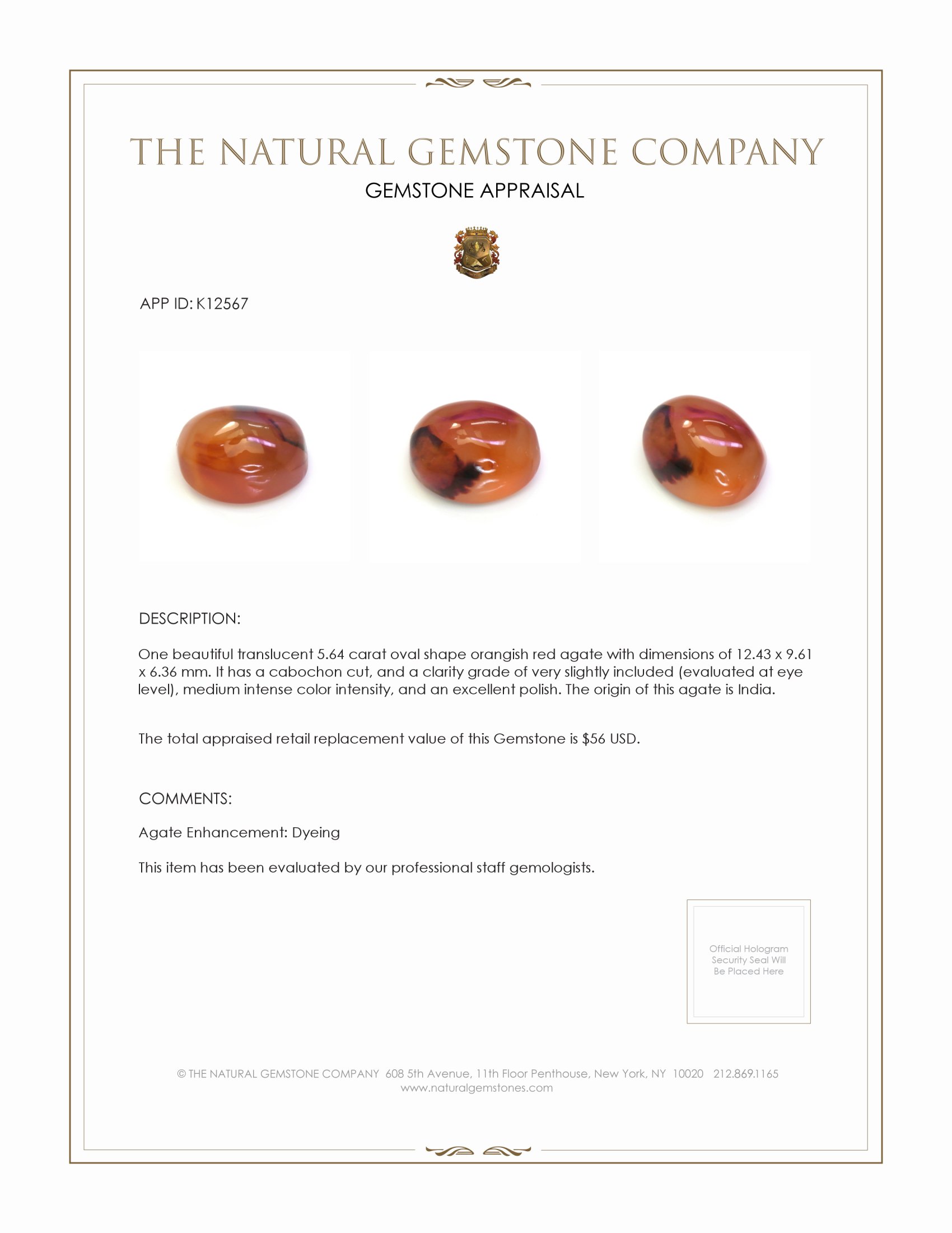 5.64 Ct. Cabochon Agate from India