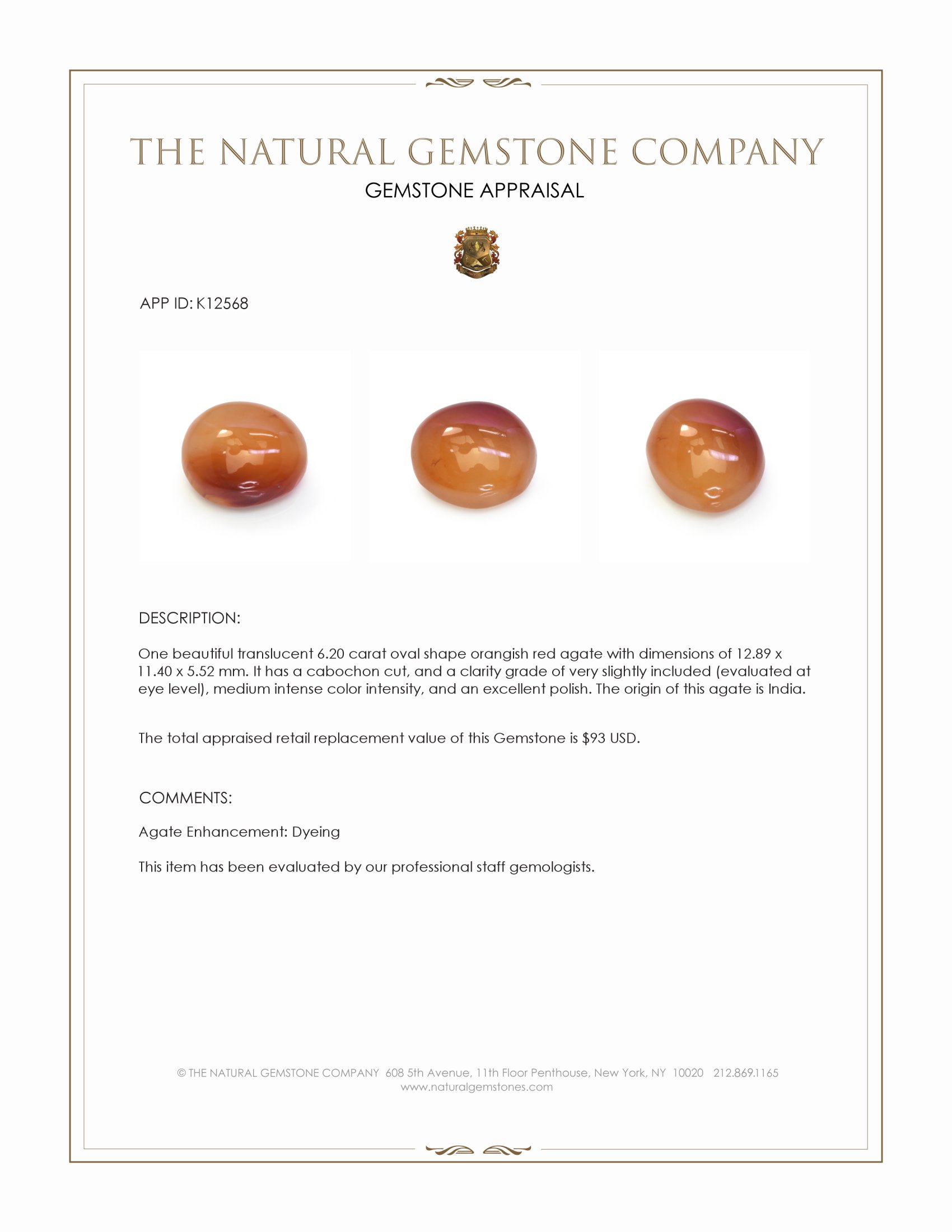 6.20 Ct. Cabochon Agate from India