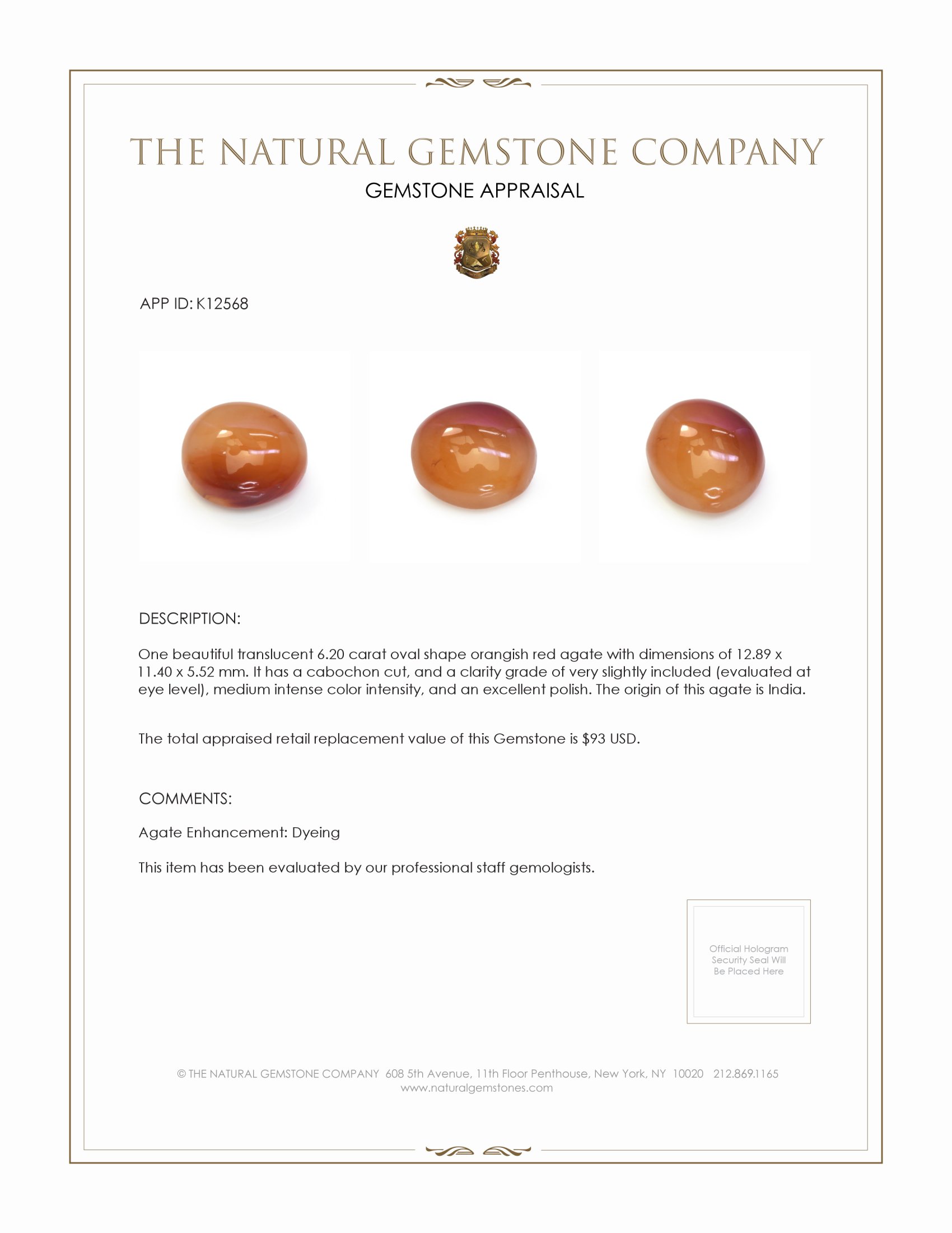 6.20 Ct. Cabochon Agate from India