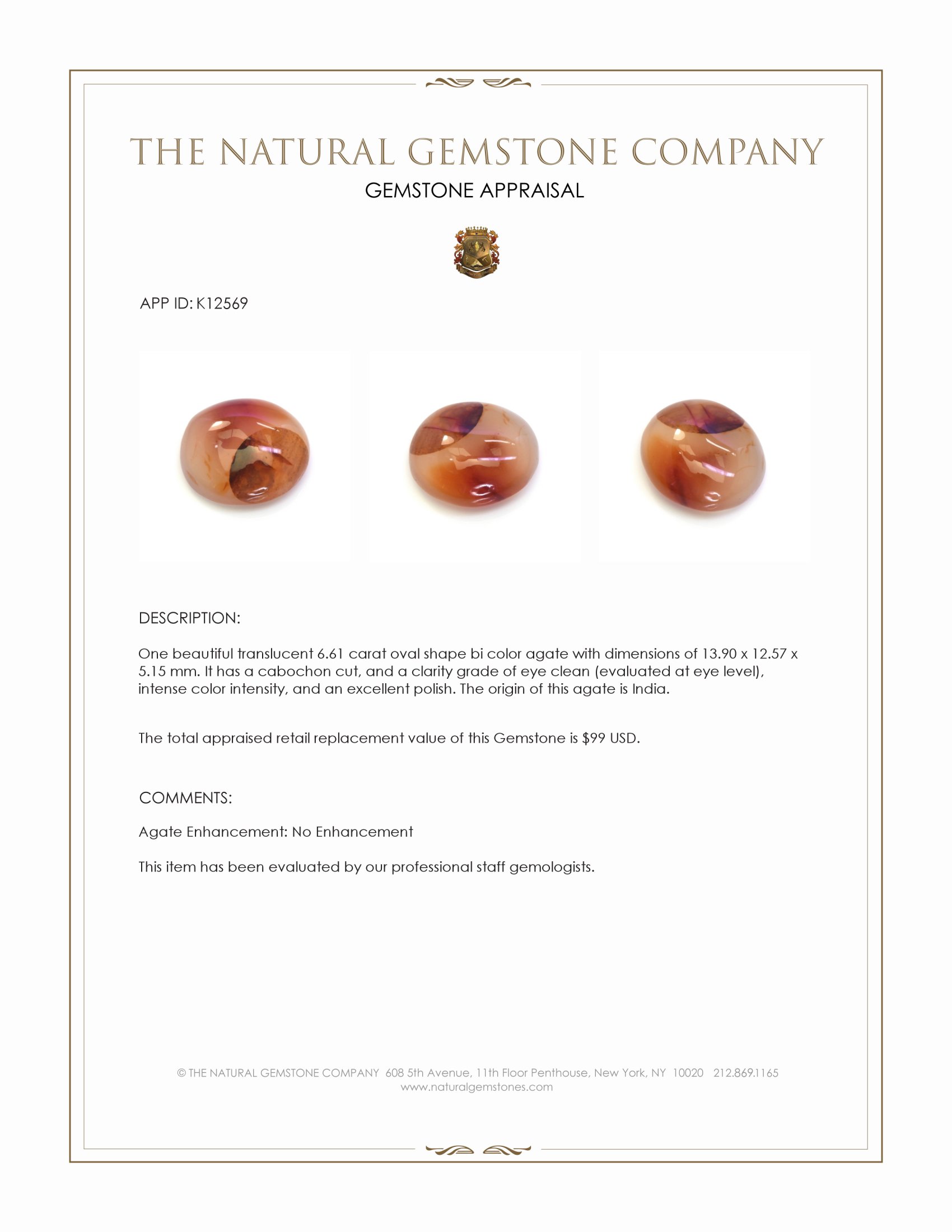 6.61 Ct. Cabochon Agate from India