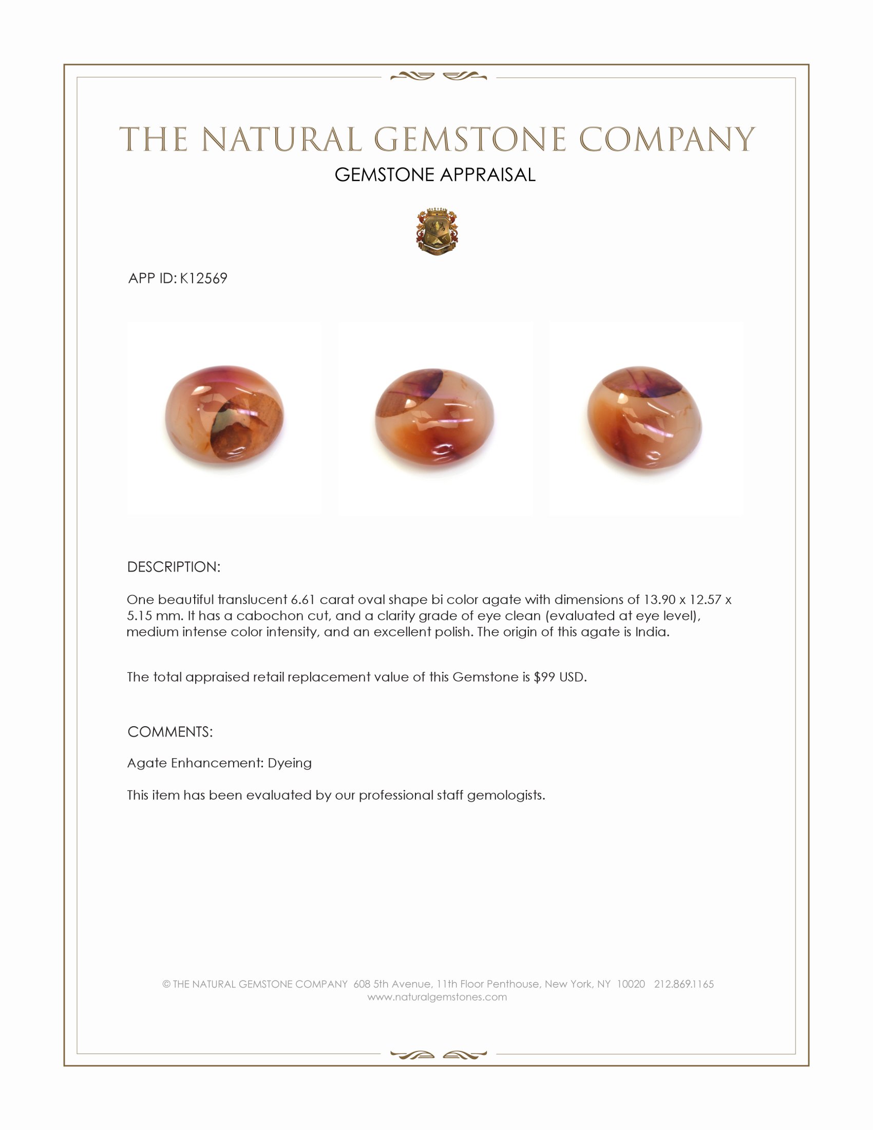 6.61 Ct. Cabochon Agate from India