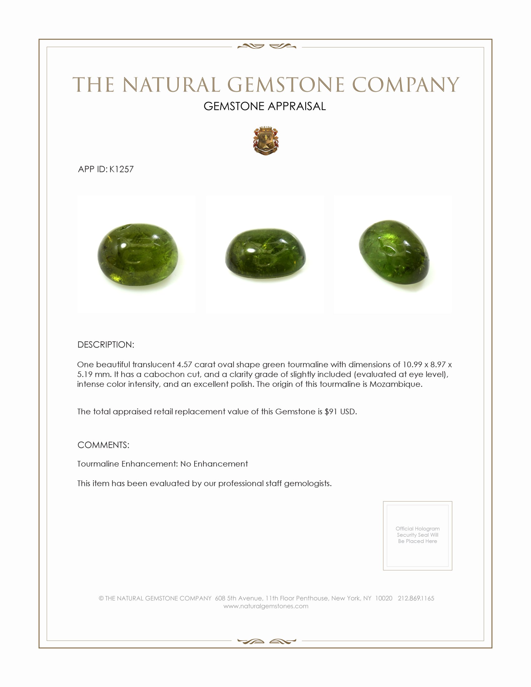 4.57 Ct. Cabochon Tourmaline from Mozambique