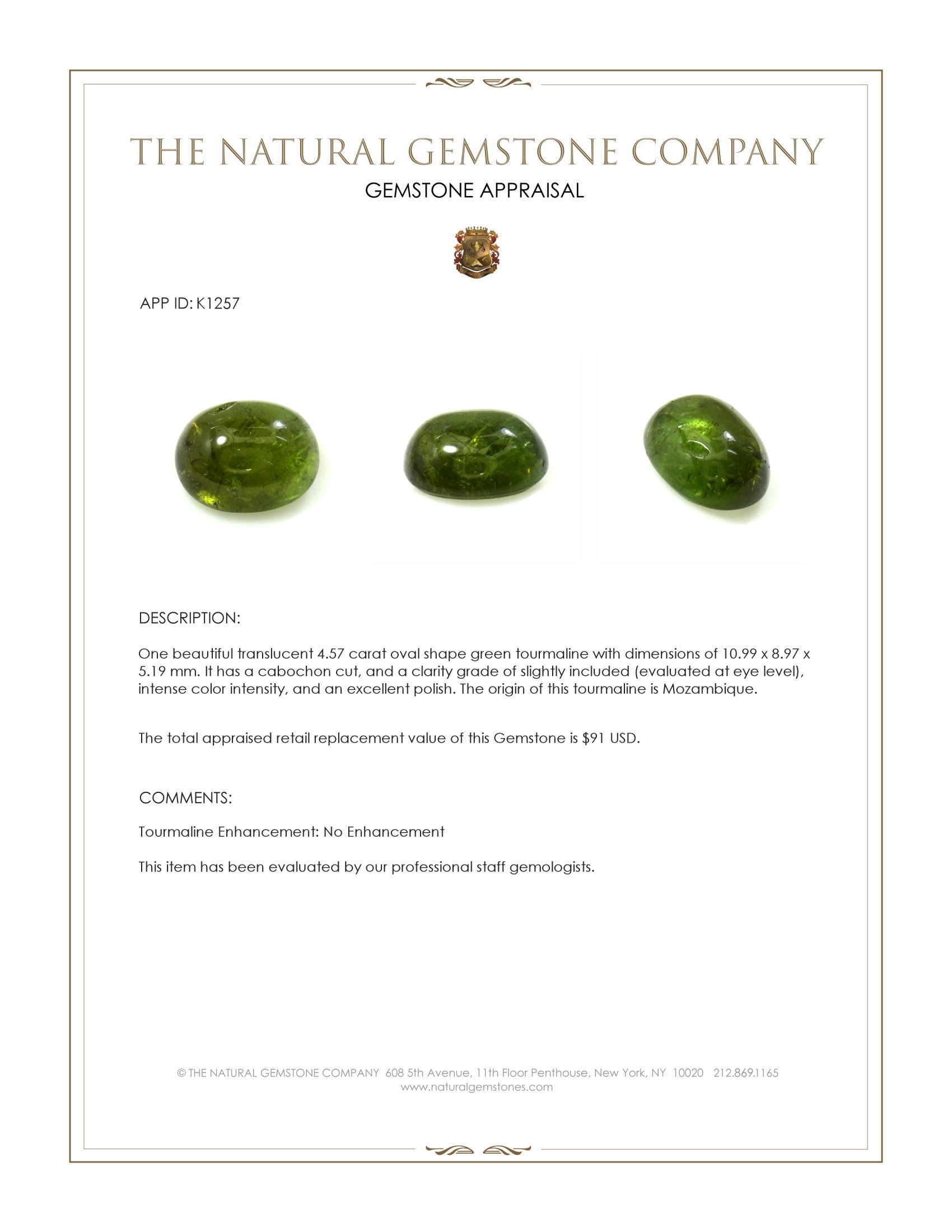 4.57 Ct. Cabochon Tourmaline from Mozambique