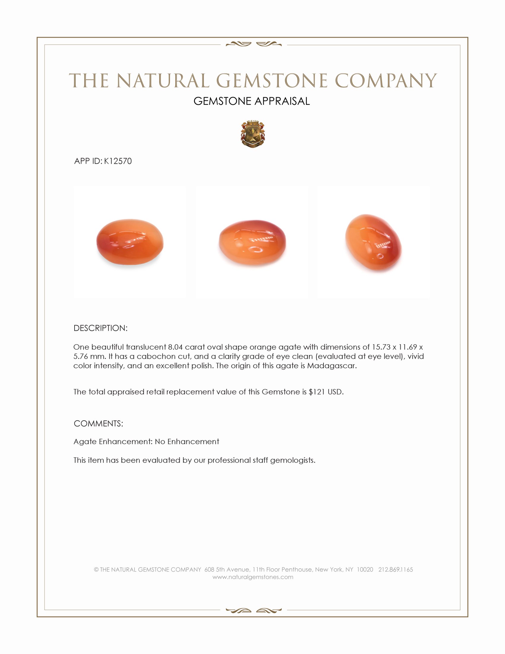 8.04 Ct. Cabochon Agate from Madagascar