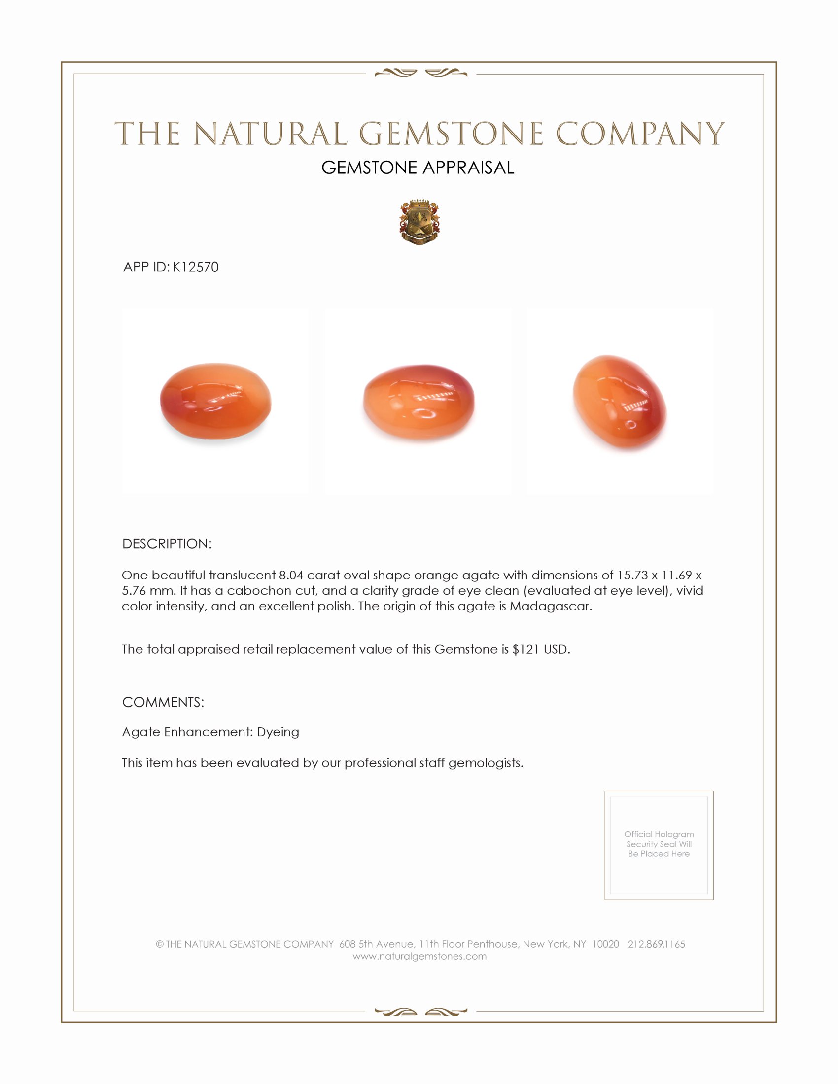 8.04 Ct. Cabochon Agate from Madagascar