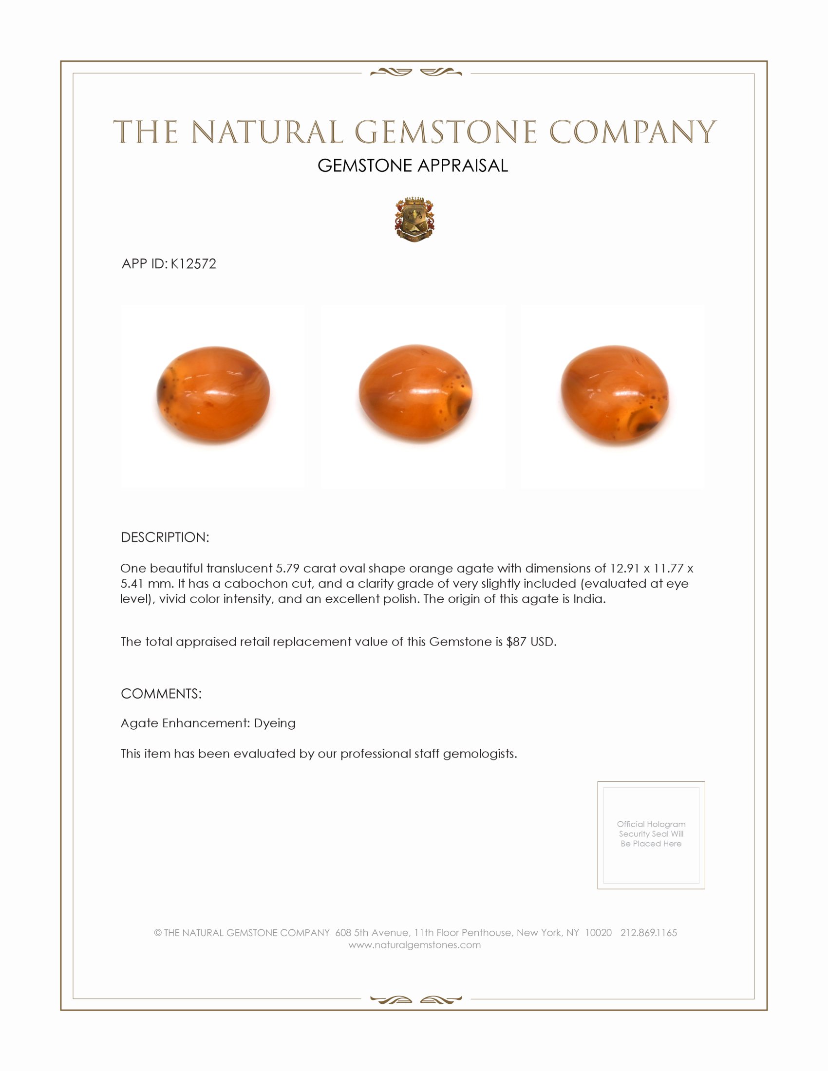 5.79 Ct. Cabochon Agate from India