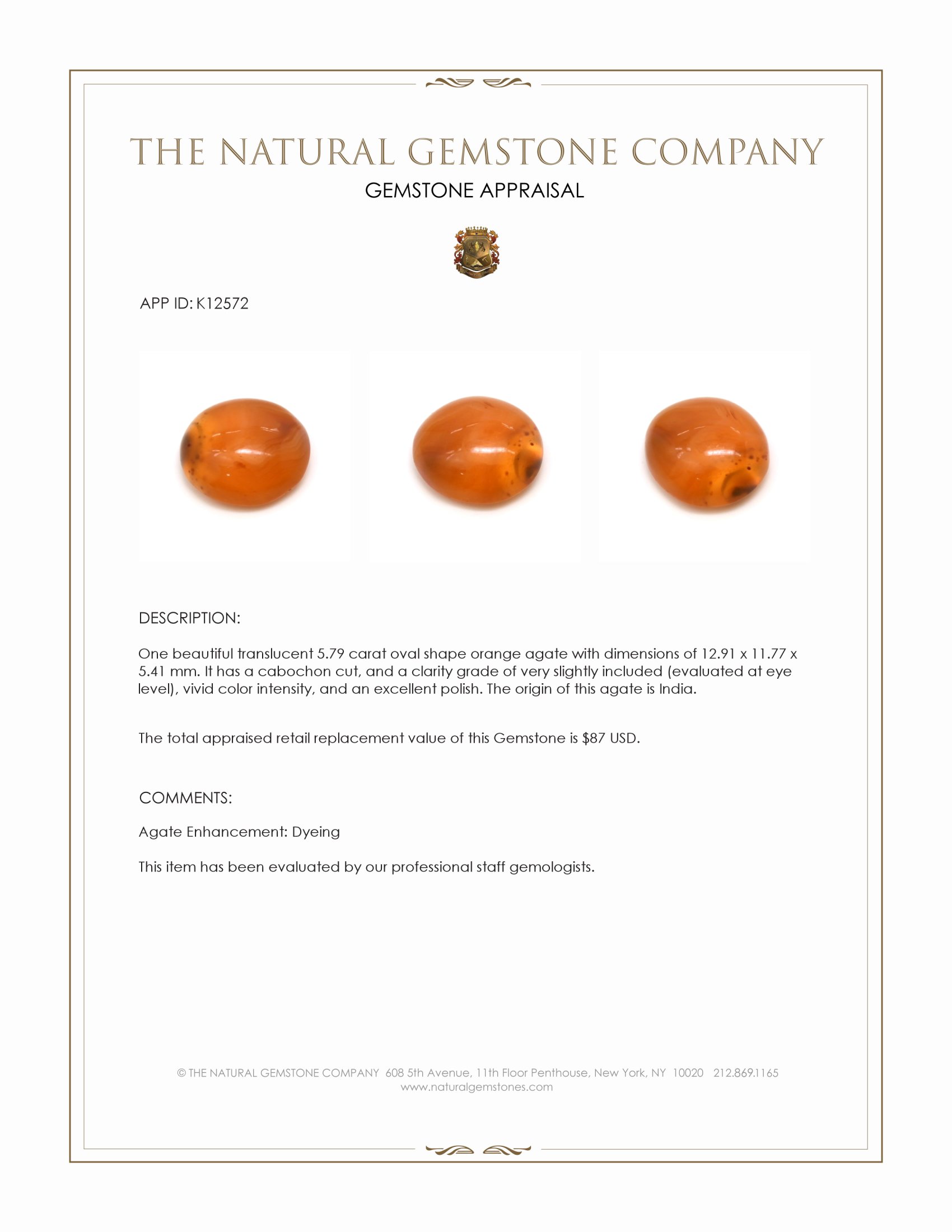 5.79 Ct. Cabochon Agate from India