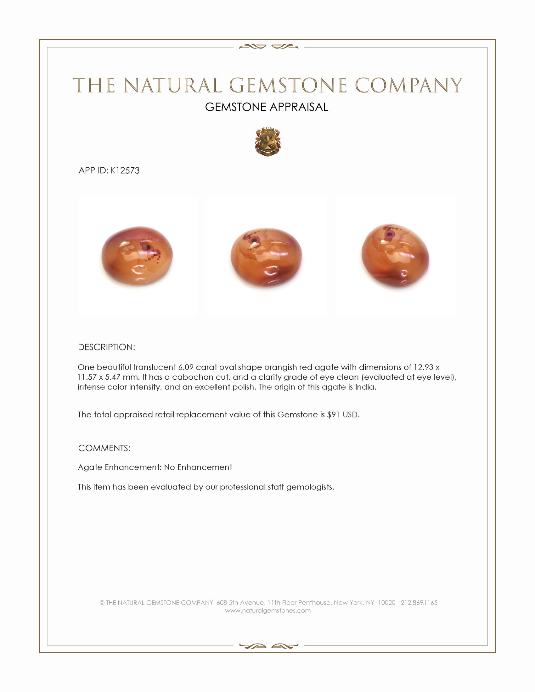 6.09 Ct. Cabochon Agate from India