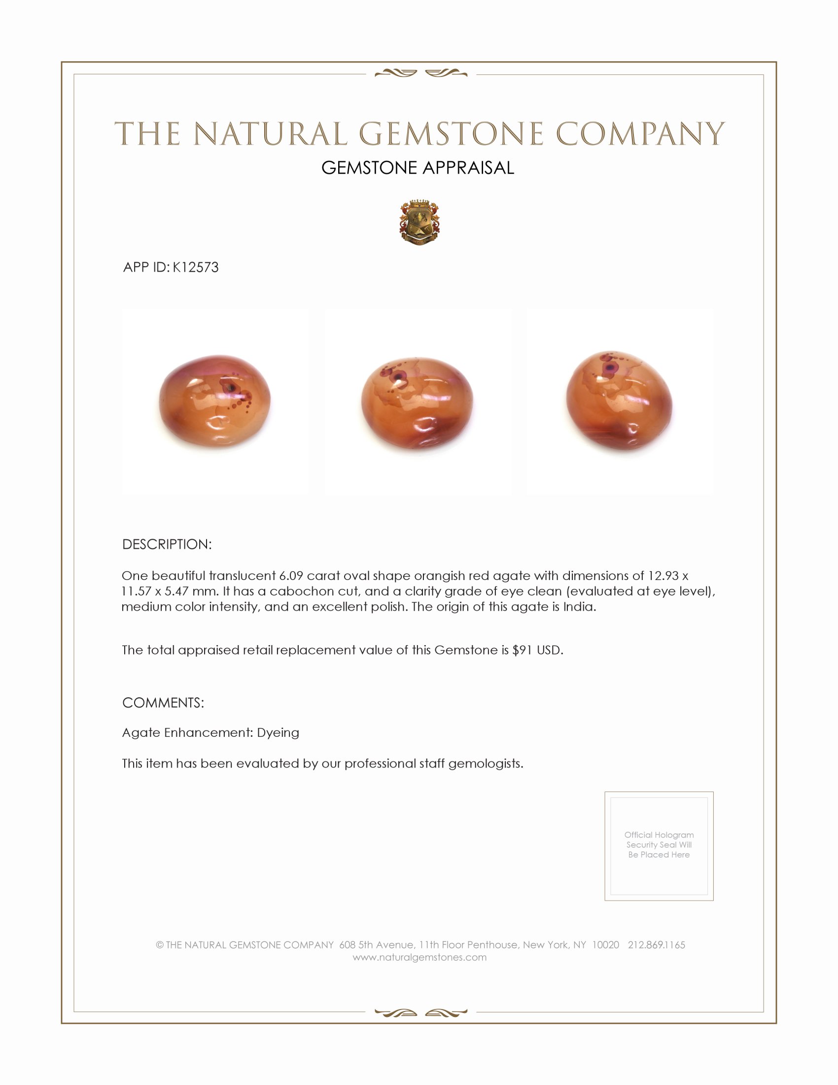 6.09 Ct. Cabochon Agate from India