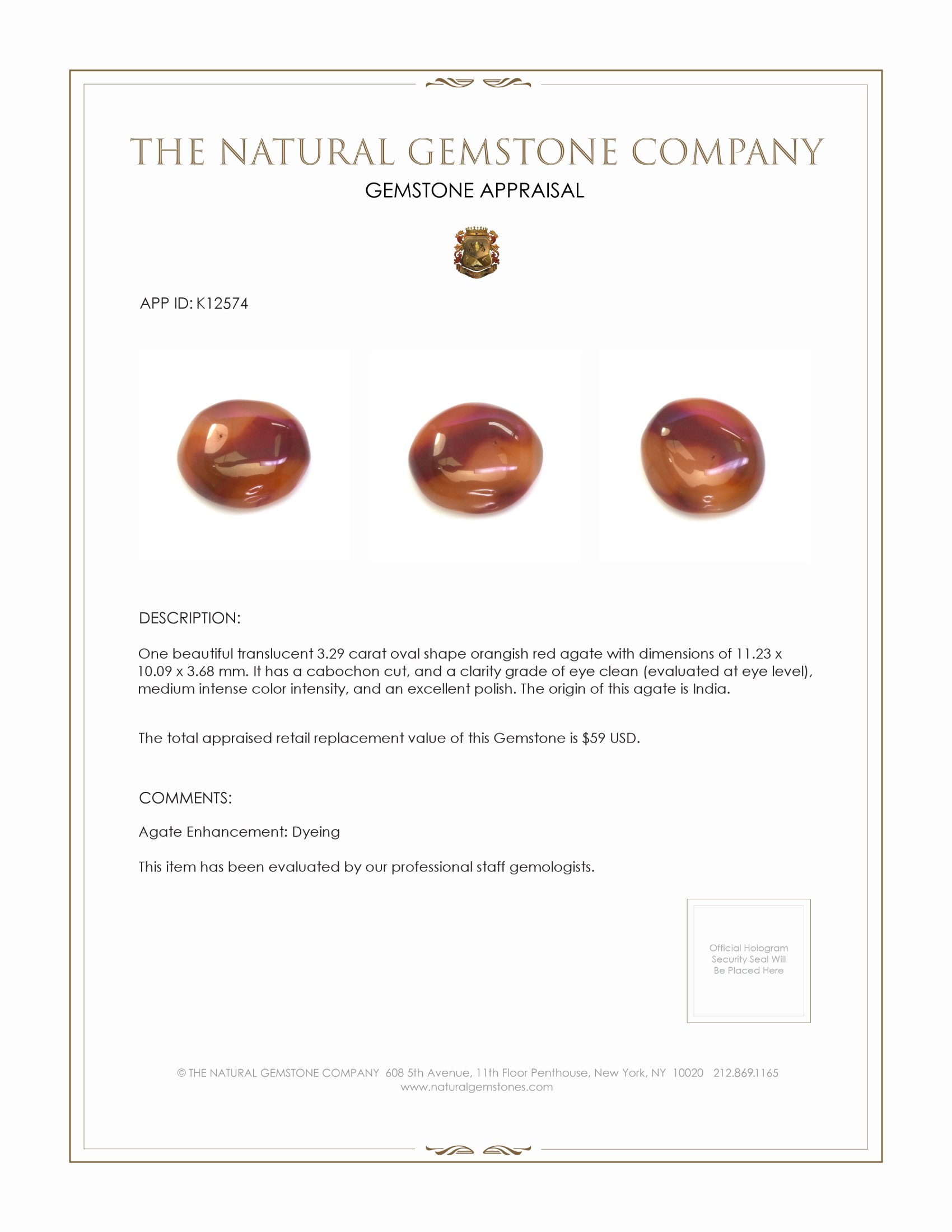 3.29 Ct. Cabochon Agate from India