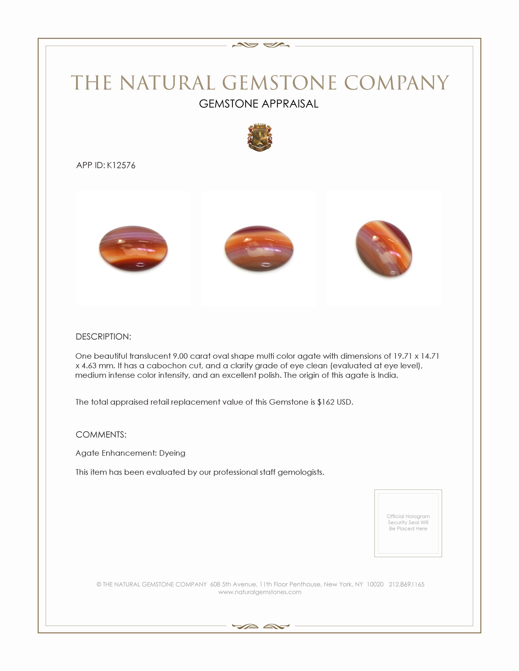 9.00 Ct. Cabochon Agate from India