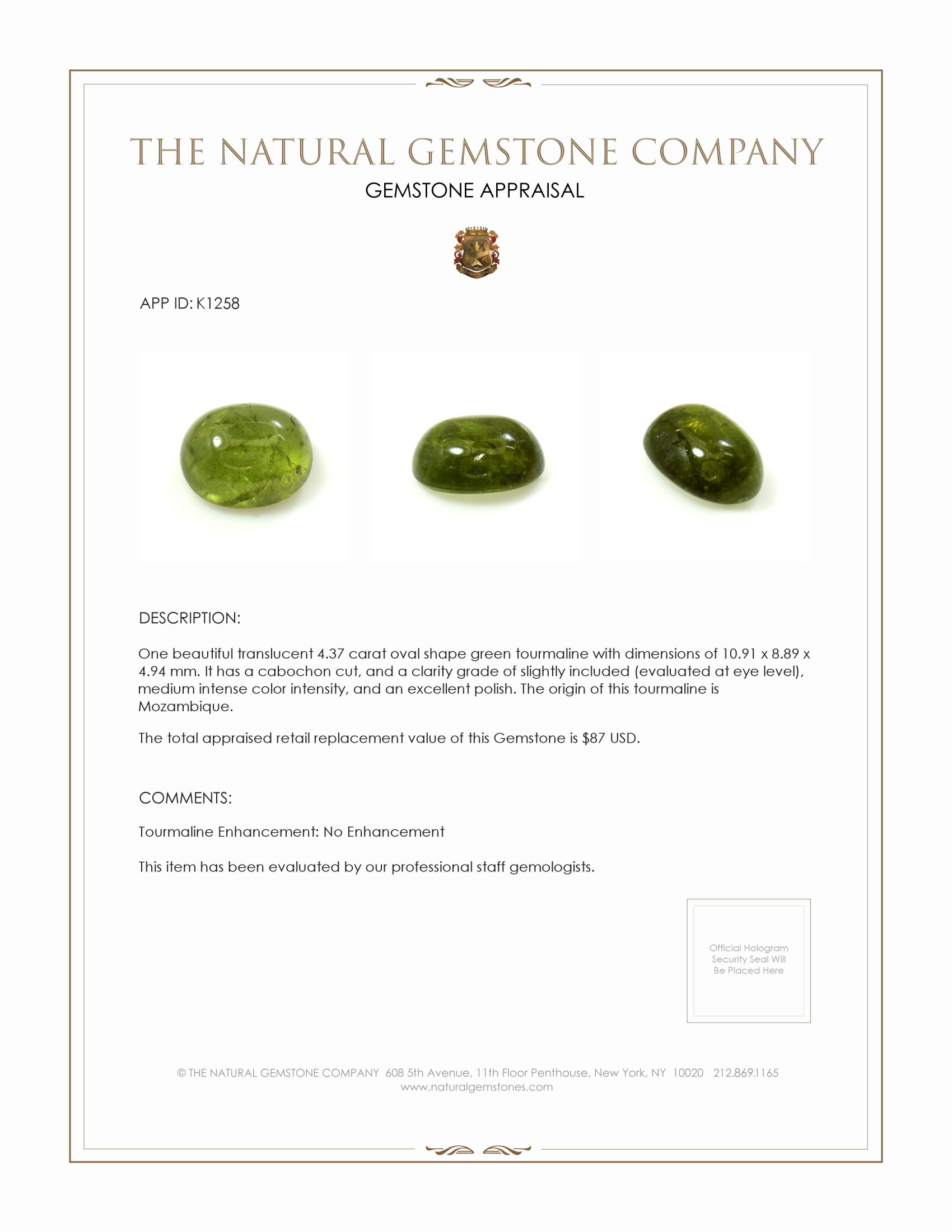 4.37 Ct. Cabochon Tourmaline from Mozambique