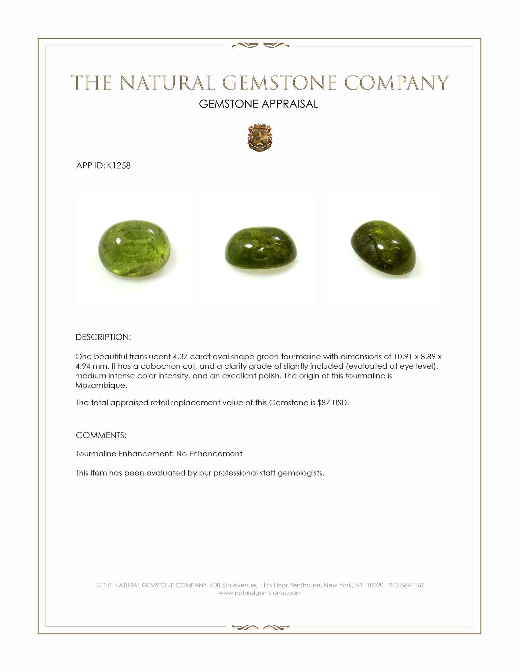 4.37 Ct. Cabochon Tourmaline from Mozambique