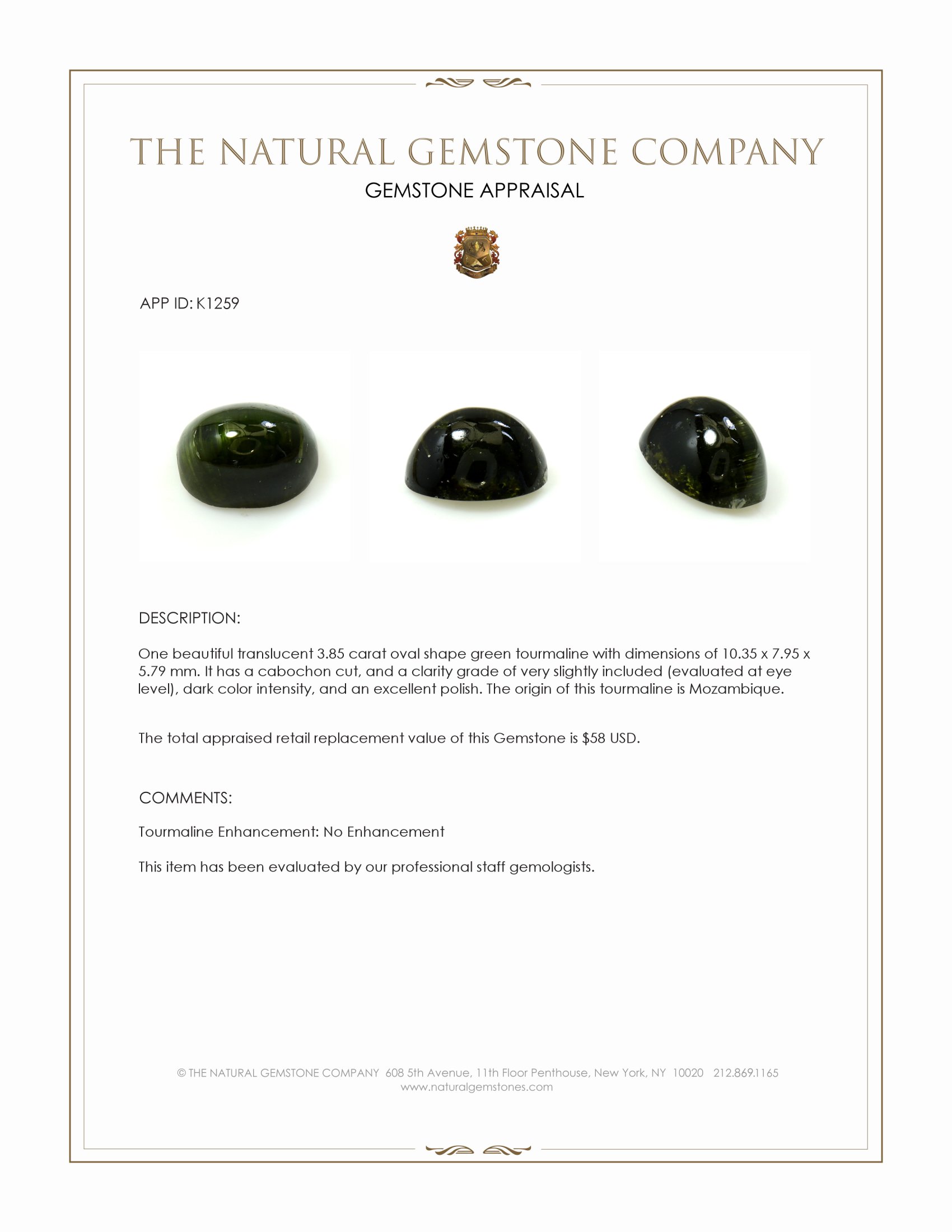 3.85 Ct. Cabochon Tourmaline from Mozambique