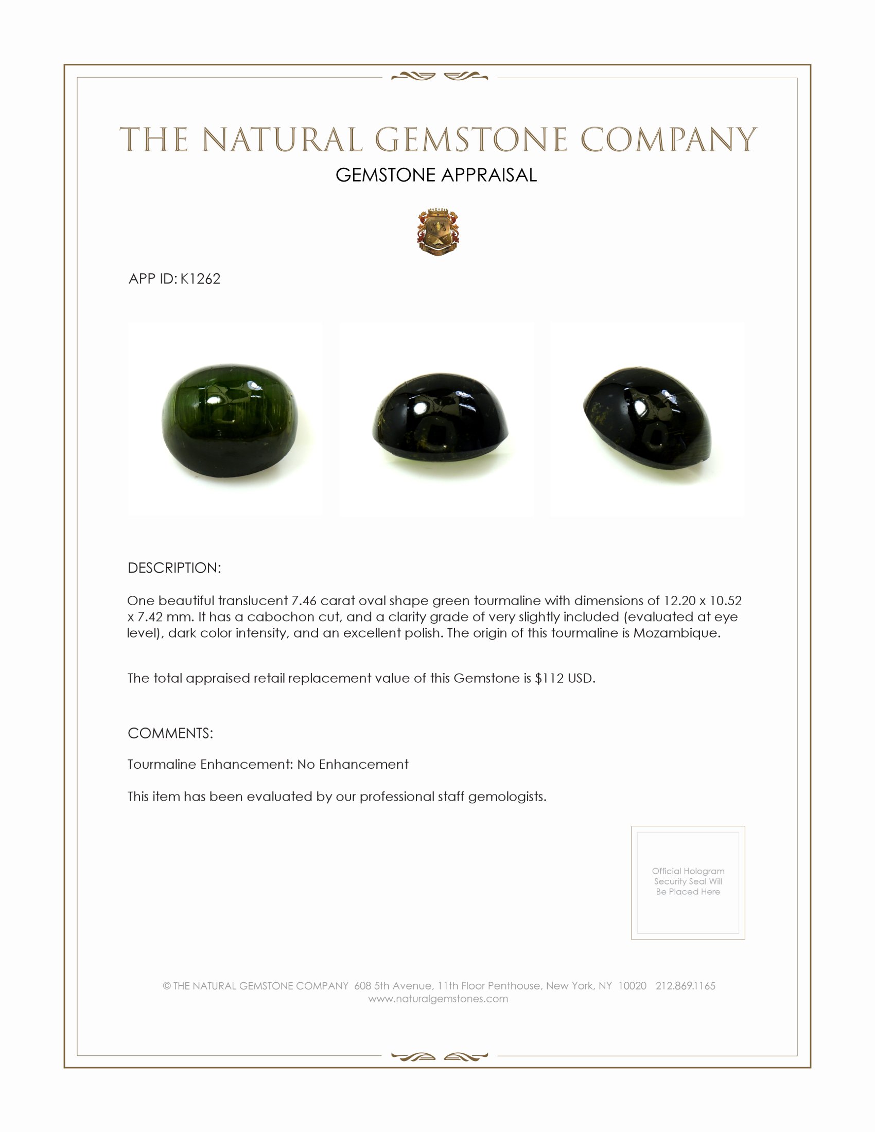 7.46 Ct. Cabochon Tourmaline from Mozambique