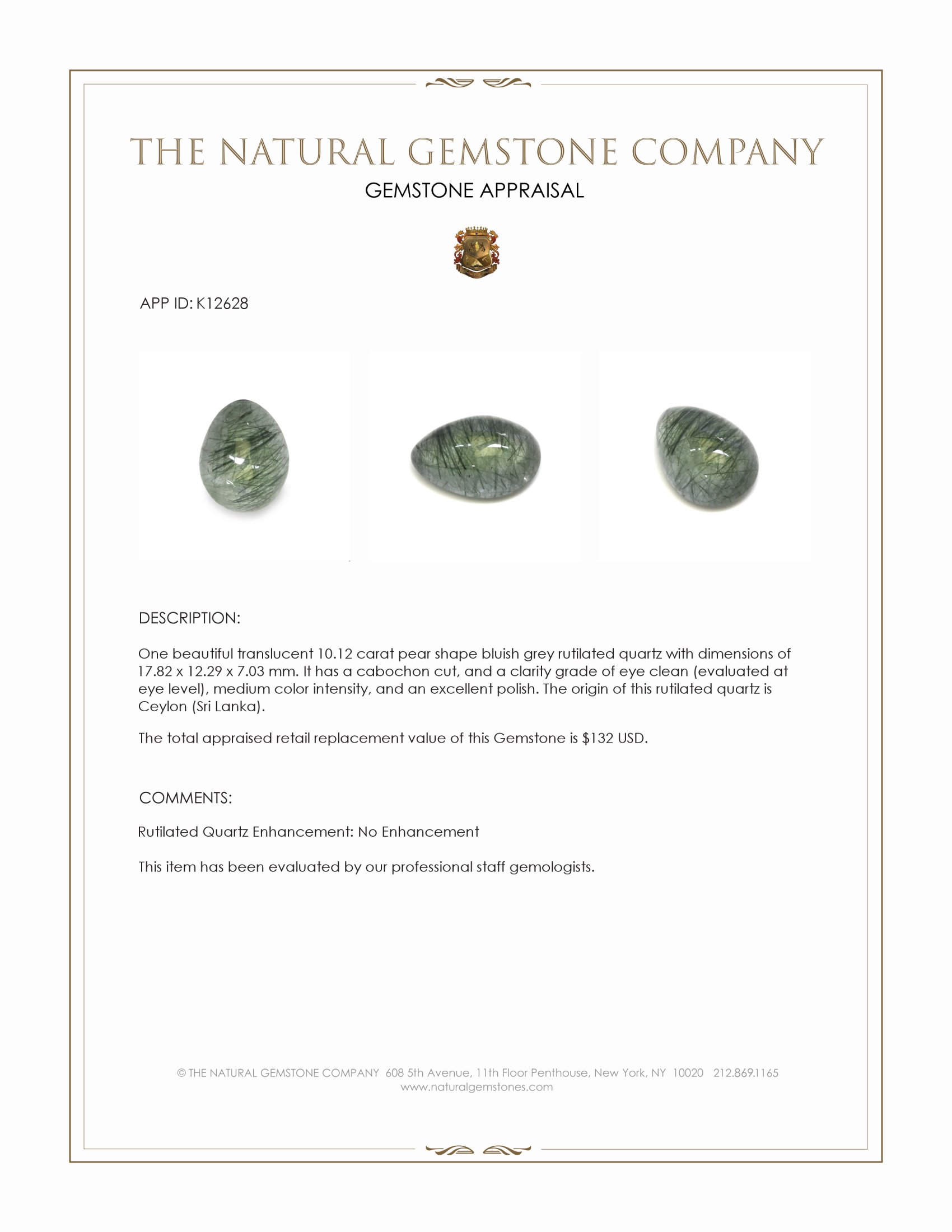 10.12 Ct. Cabochon Rutilated Quartz from Ceylon (Sri Lanka)