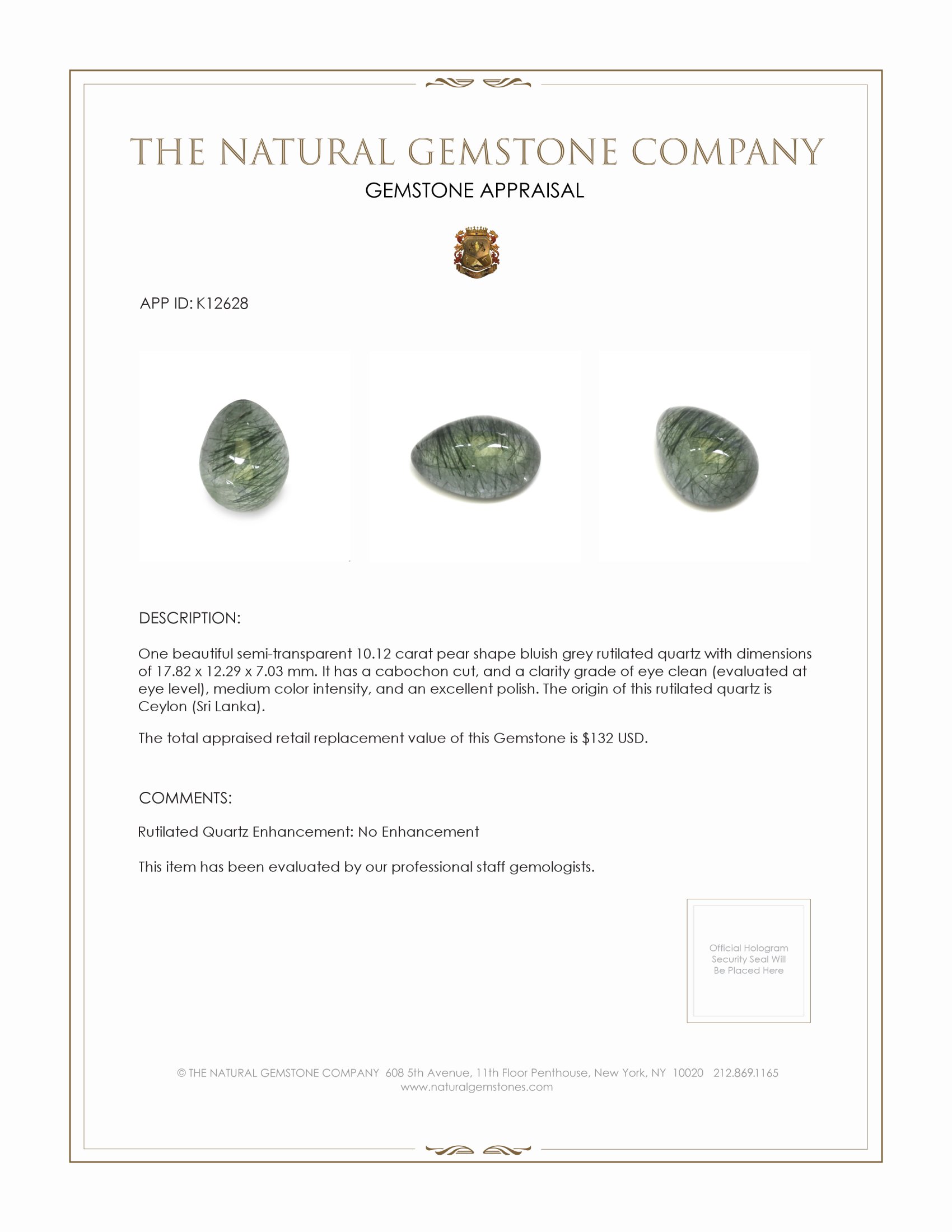 10.12 Ct. Cabochon Rutilated Quartz from Ceylon (Sri Lanka)