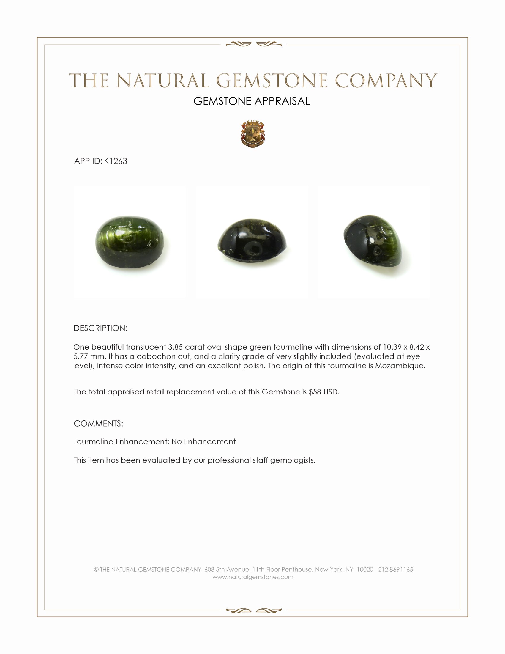 3.85 Ct. Cabochon Tourmaline from Mozambique