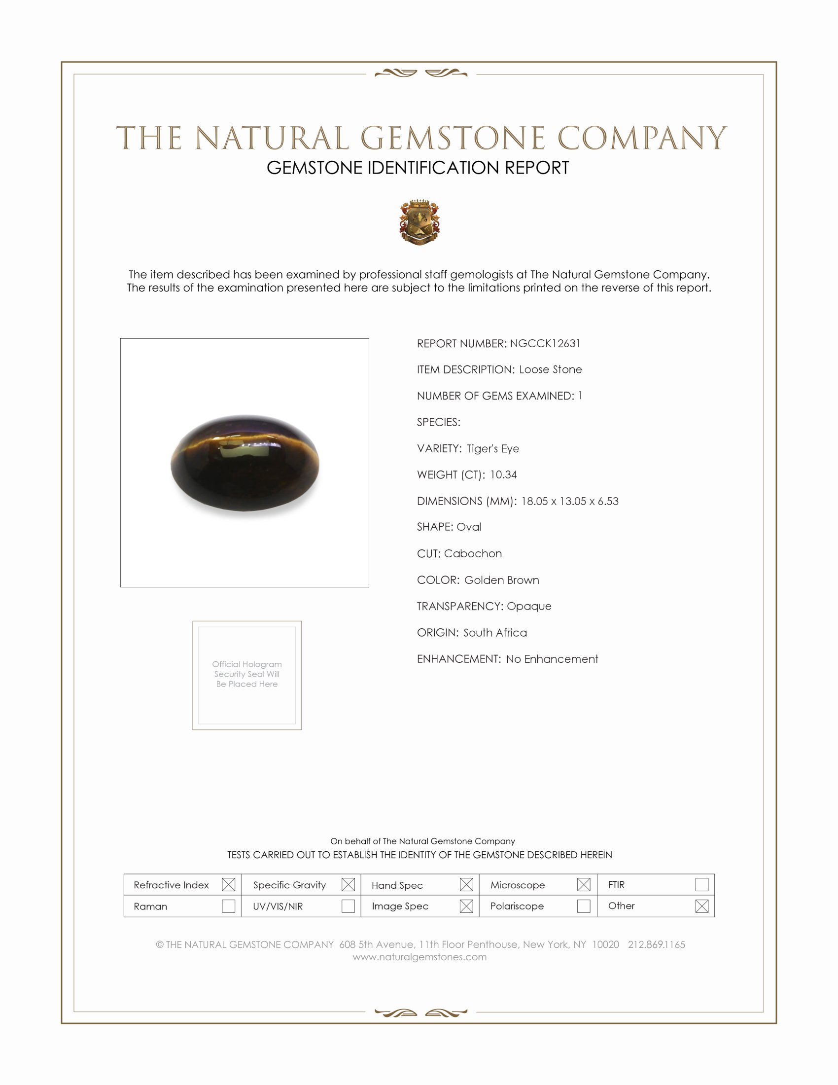 10.34 Ct. Cabochon Tiger's Eye from South Africa