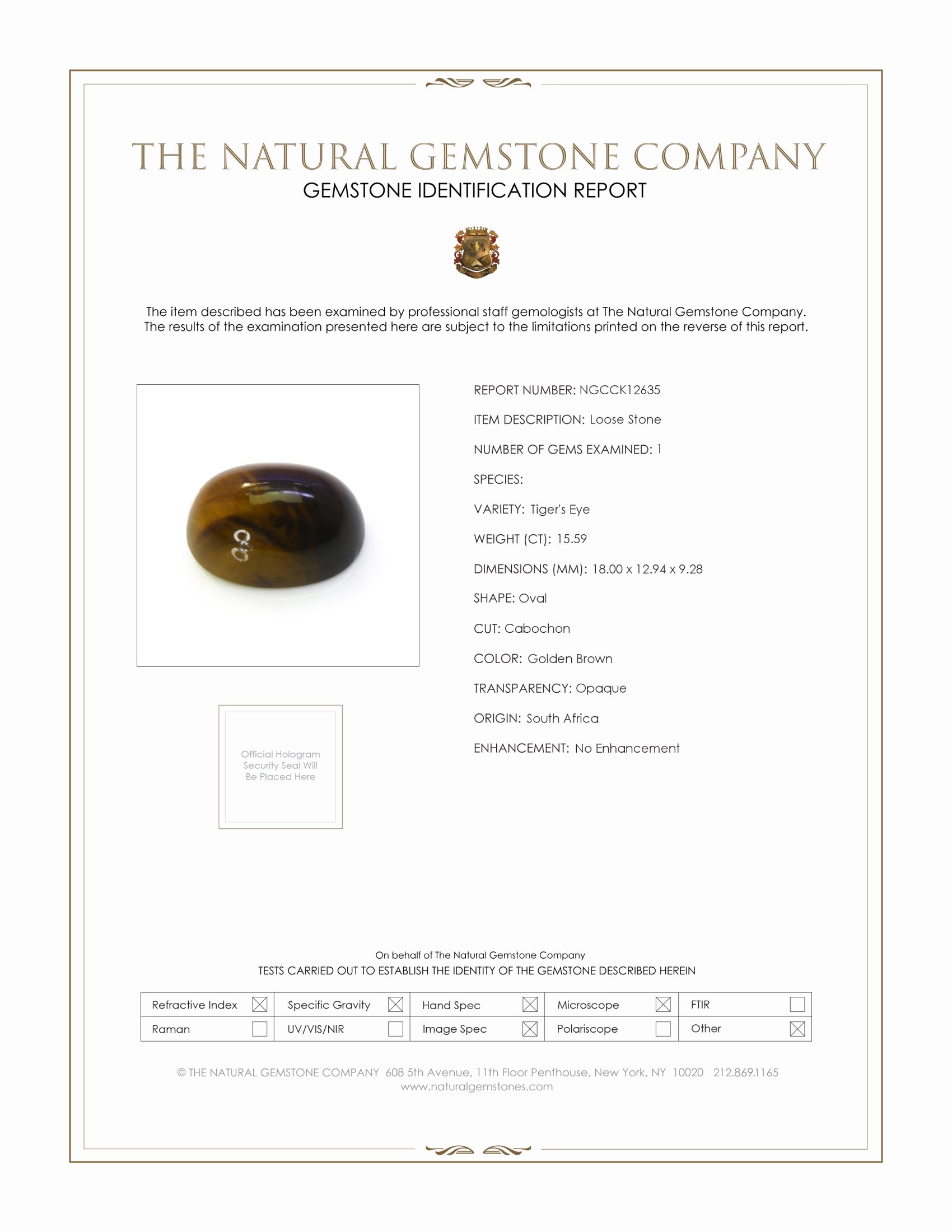 15.59 Ct. Cabochon Tiger's Eye from South Africa