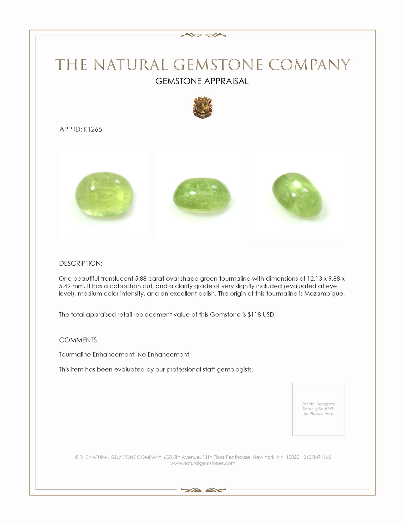 5.88 Ct. Cabochon Tourmaline from Mozambique