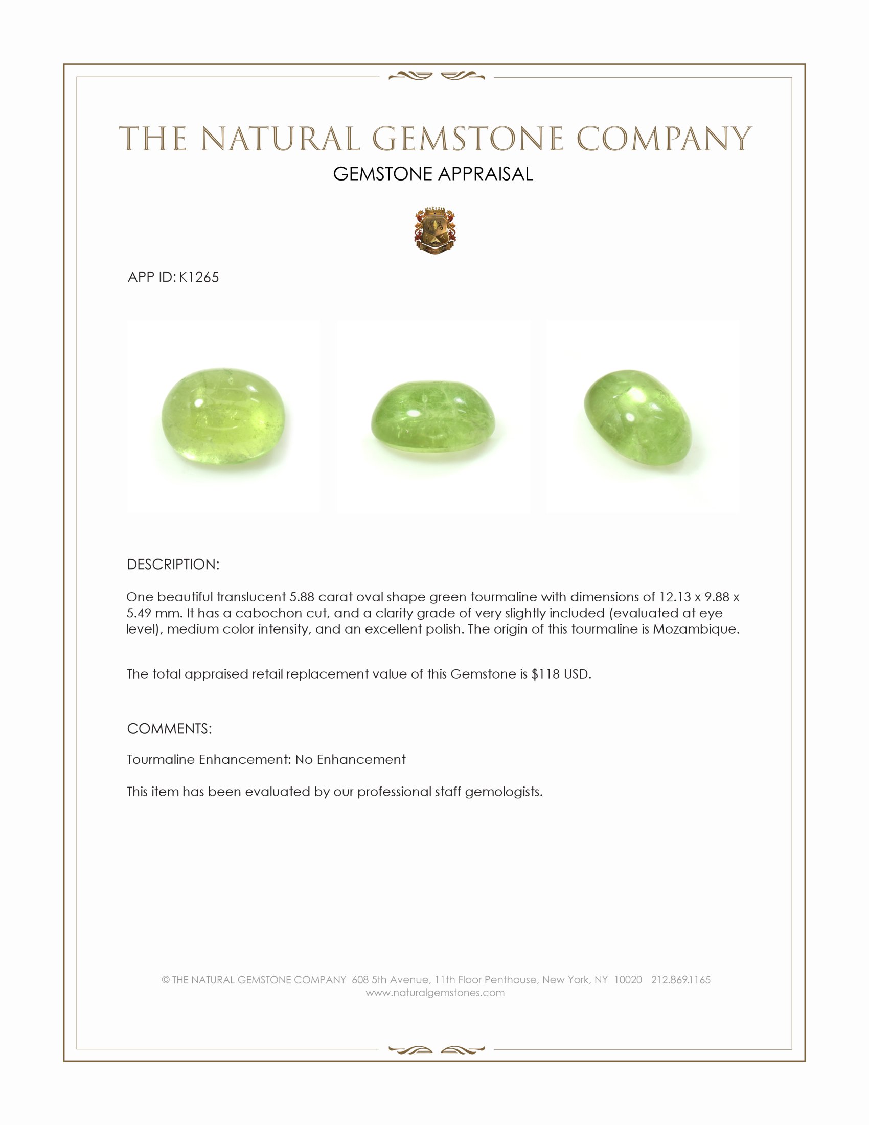 5.88 Ct. Cabochon Tourmaline from Mozambique