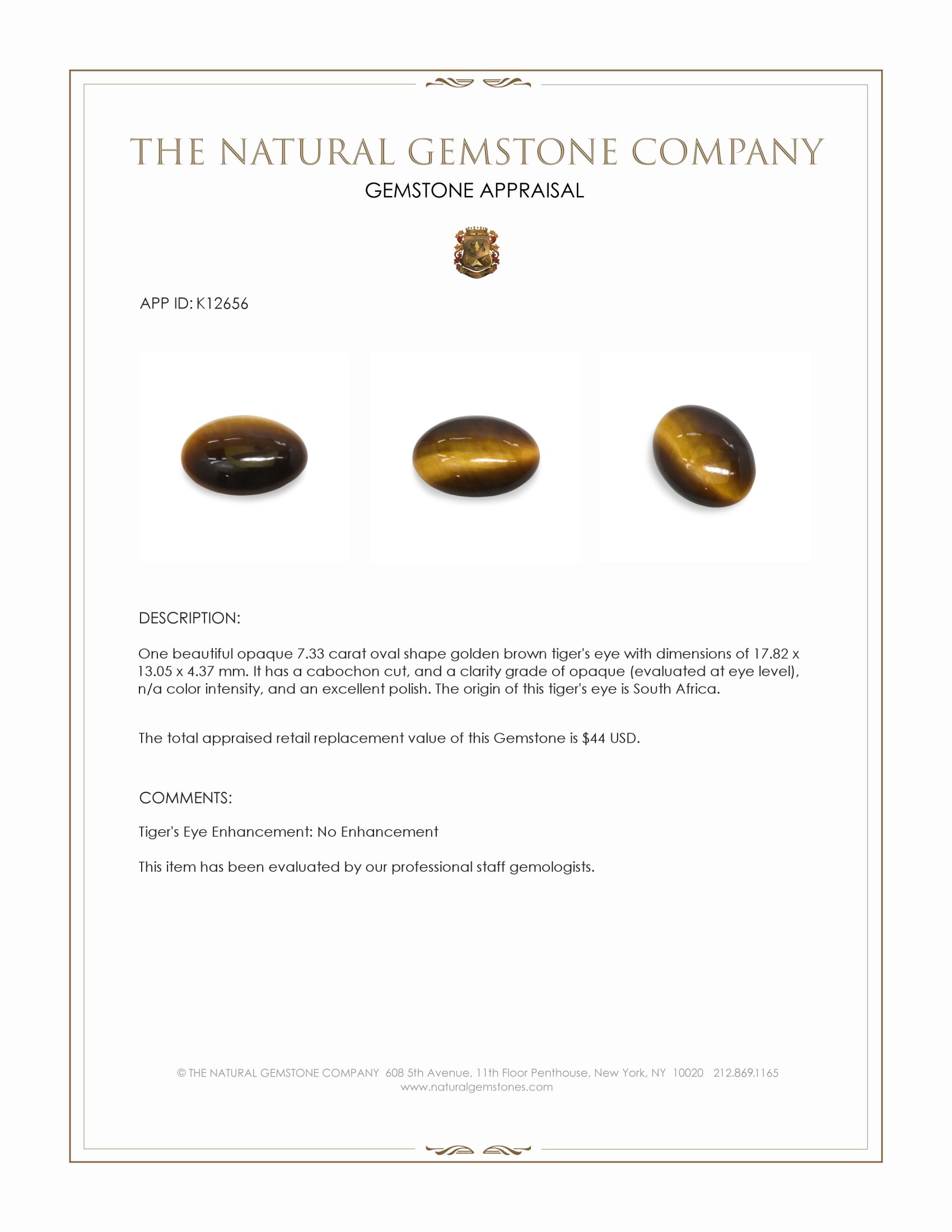 7.33 Ct. Cabochon Tiger's Eye from South Africa