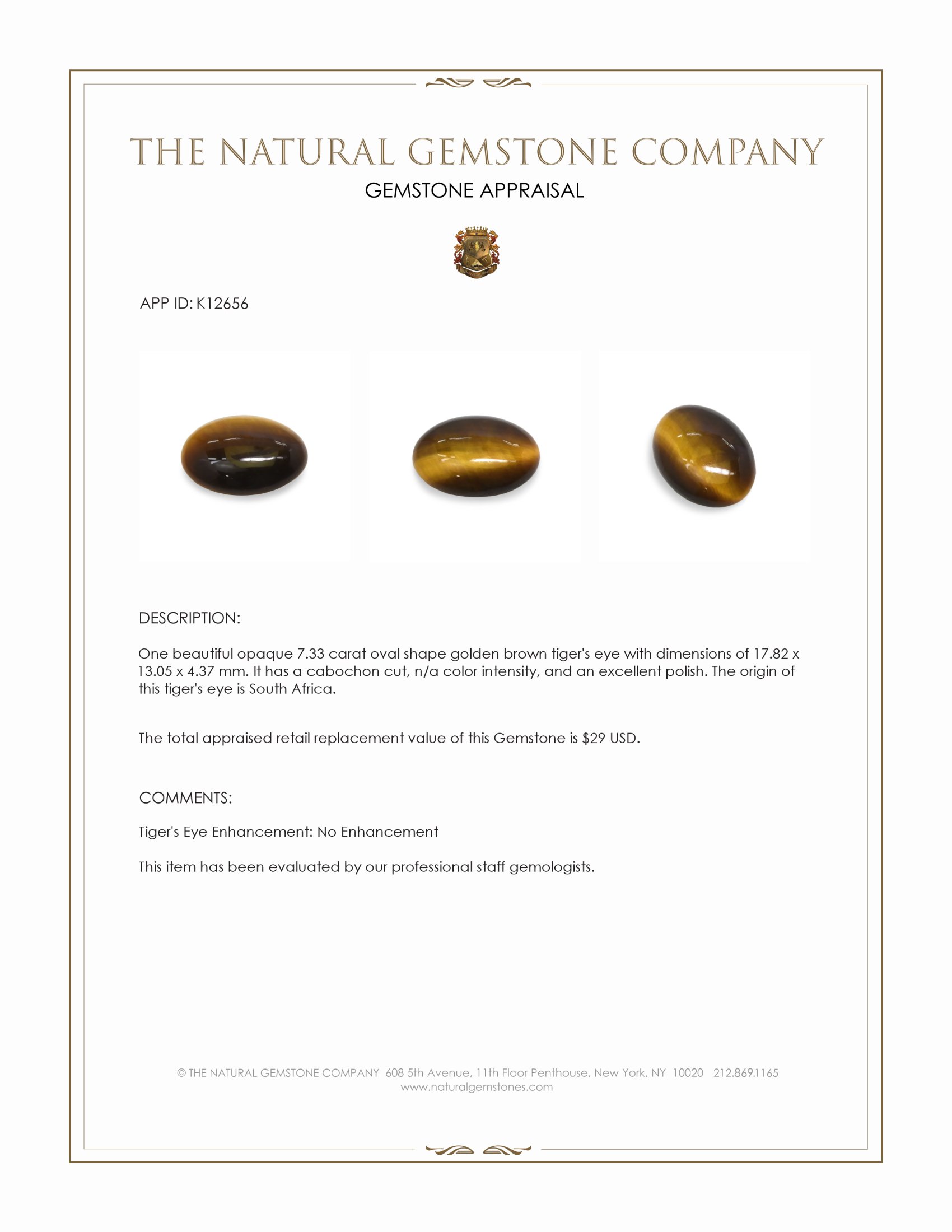 7.33 Ct. Cabochon Tiger's Eye from South Africa
