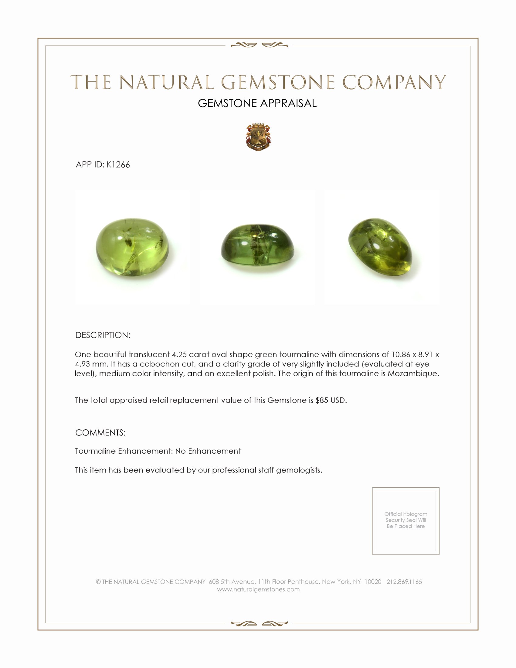 4.25 Ct. Cabochon Tourmaline from Mozambique