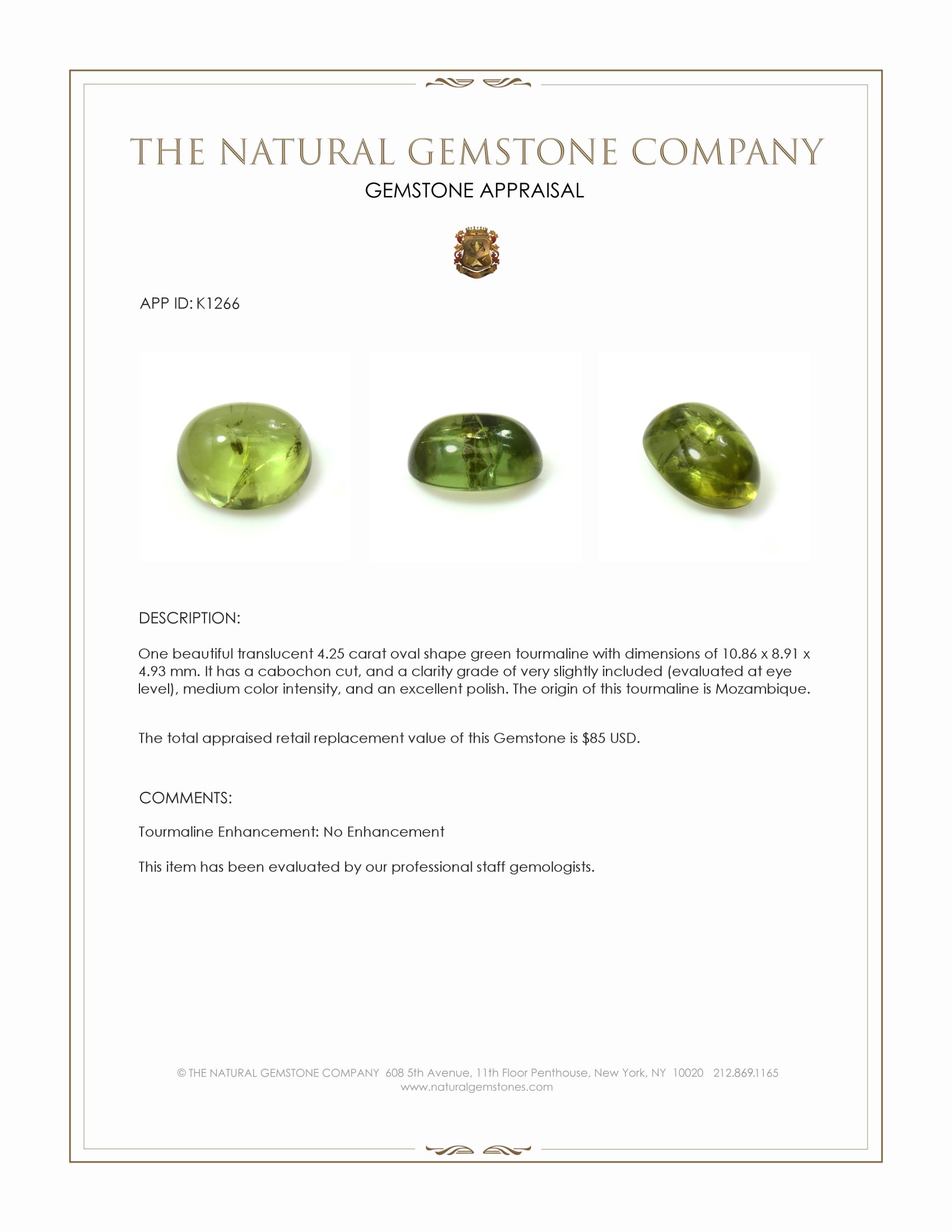 4.25 Ct. Cabochon Tourmaline from Mozambique