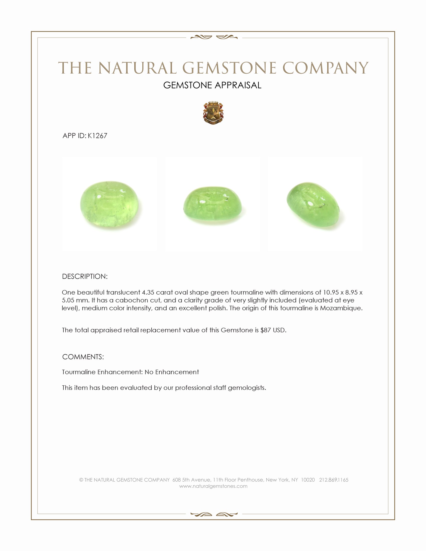 4.35 Ct. Cabochon Tourmaline from Mozambique