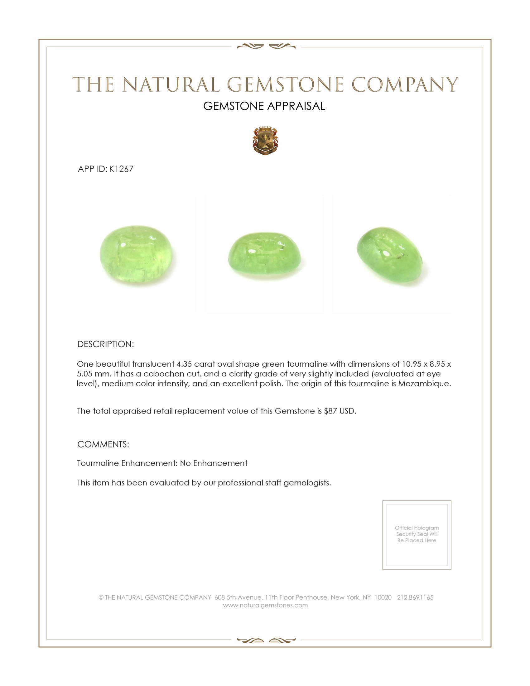 4.35 Ct. Cabochon Tourmaline from Mozambique