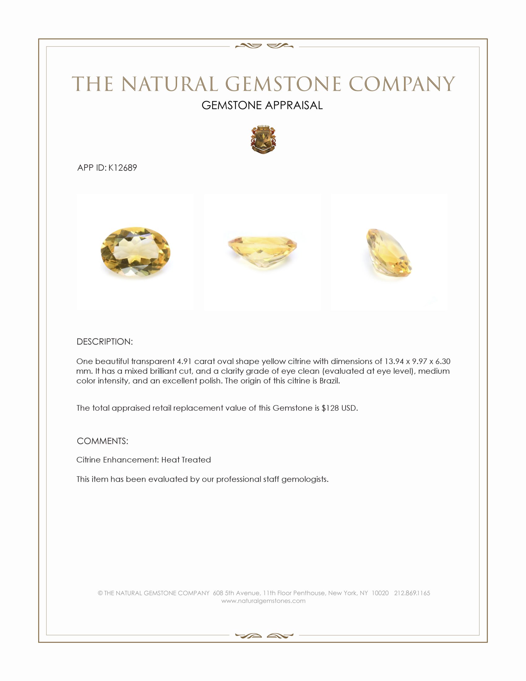 4.91 Ct. Citrine from Brazil