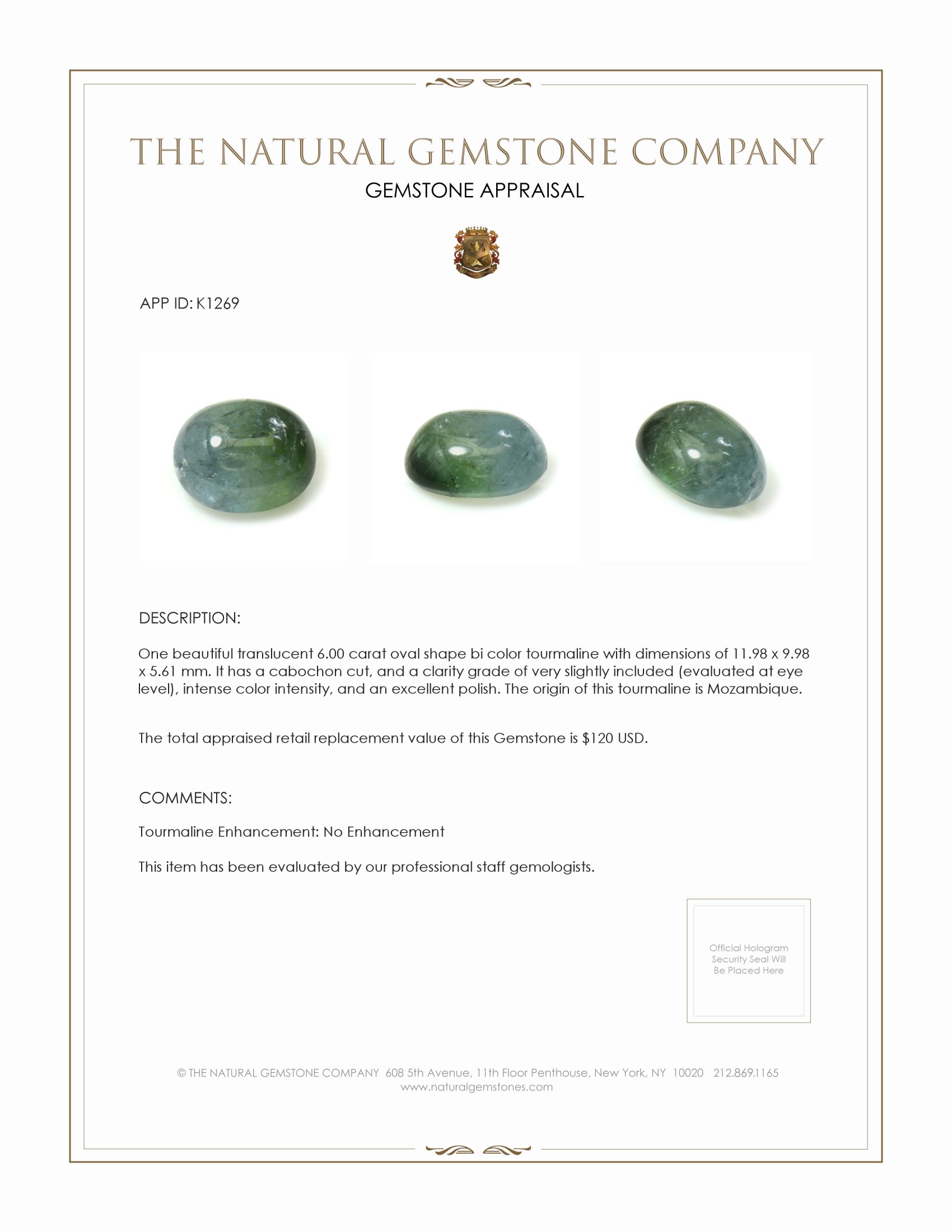 6.00 Ct. Cabochon Tourmaline from Mozambique