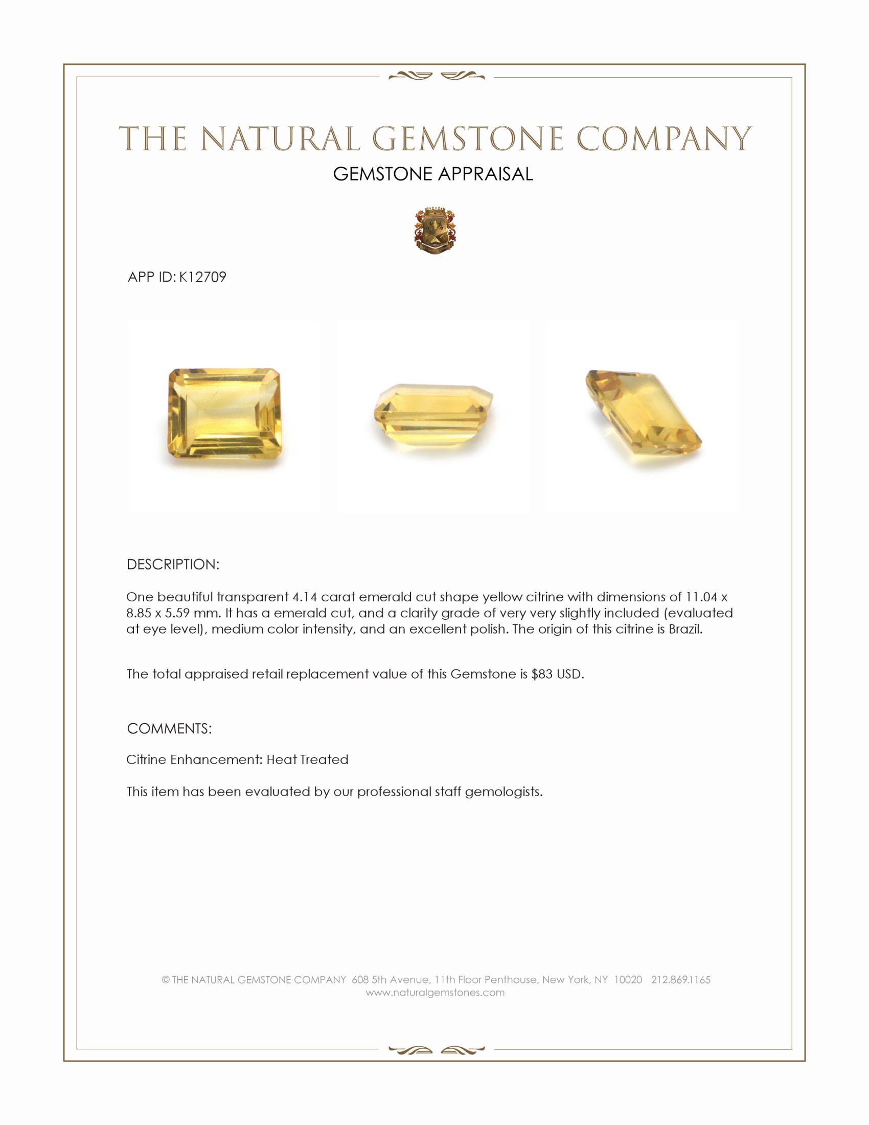 4.14 Ct. Citrine from Brazil