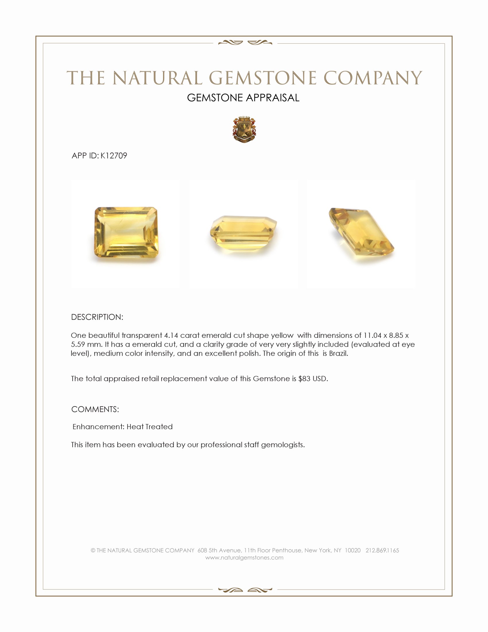 4.14 Ct. Yellow Citrine from Brazil