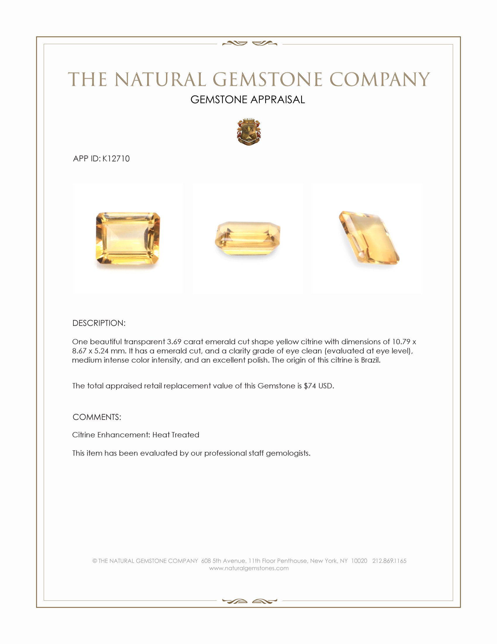 3.69 Ct. Citrine from Brazil