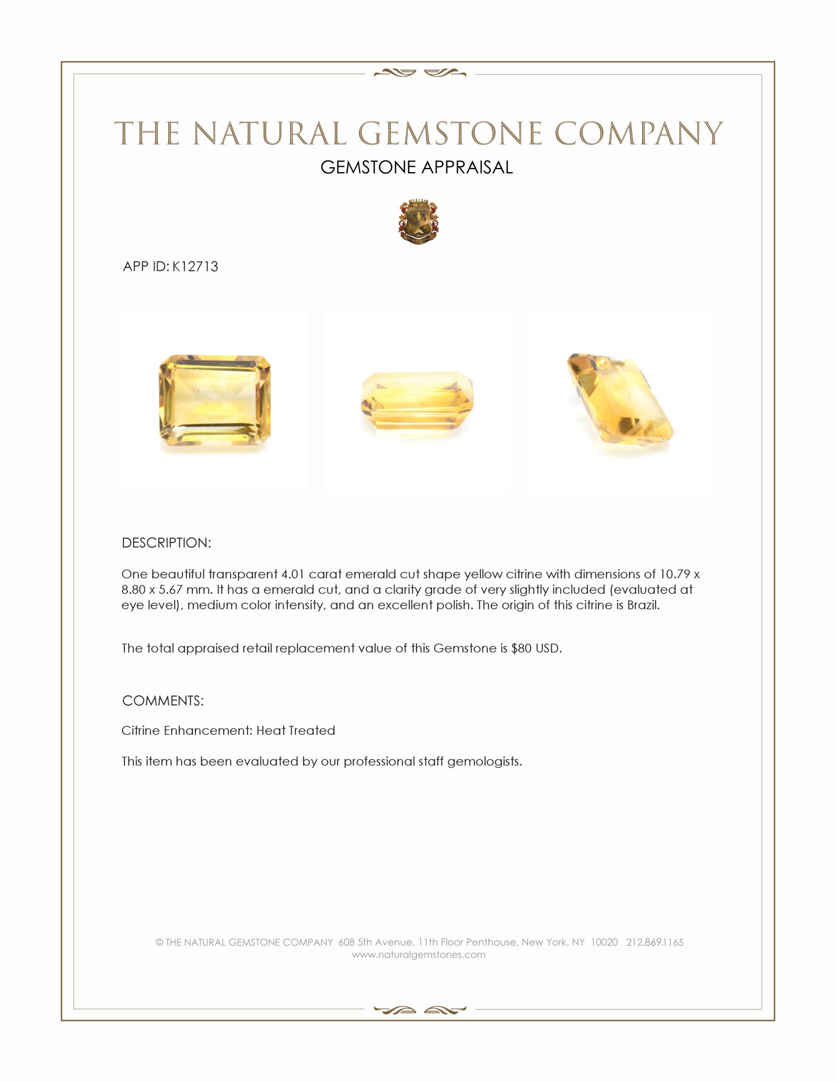 4.01 Ct. Citrine from Brazil