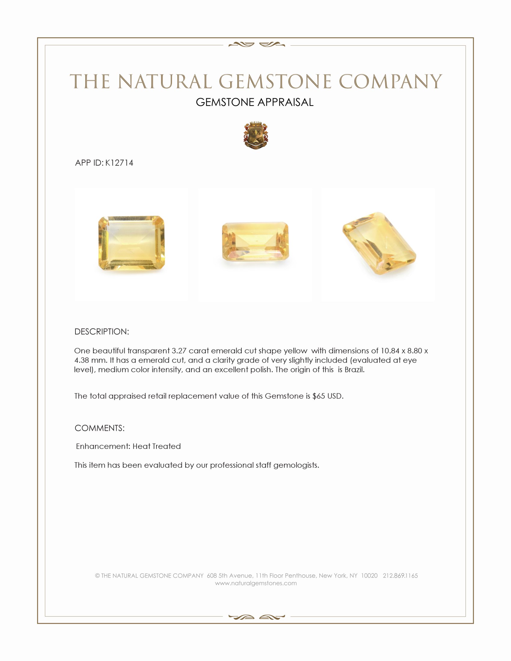 3.27 Ct. Yellow Citrine from Brazil