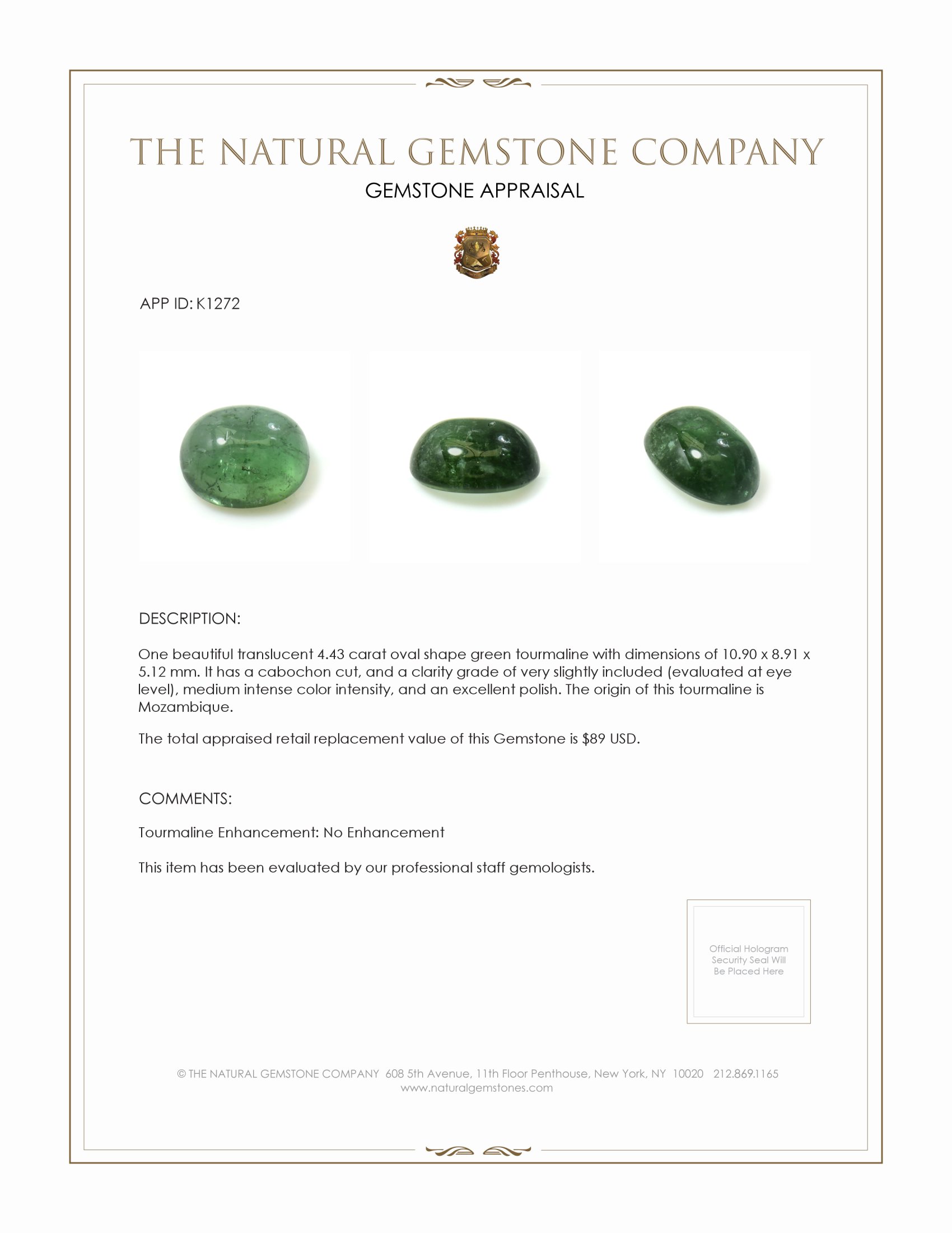 4.43 Ct. Cabochon Tourmaline from Mozambique