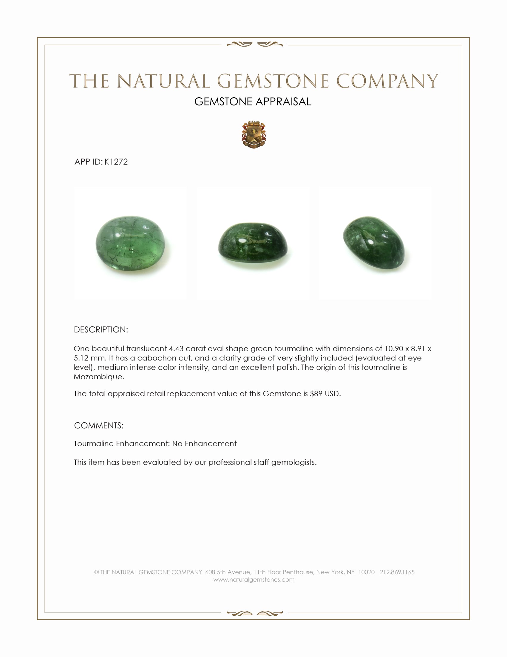 4.43 Ct. Cabochon Tourmaline from Mozambique