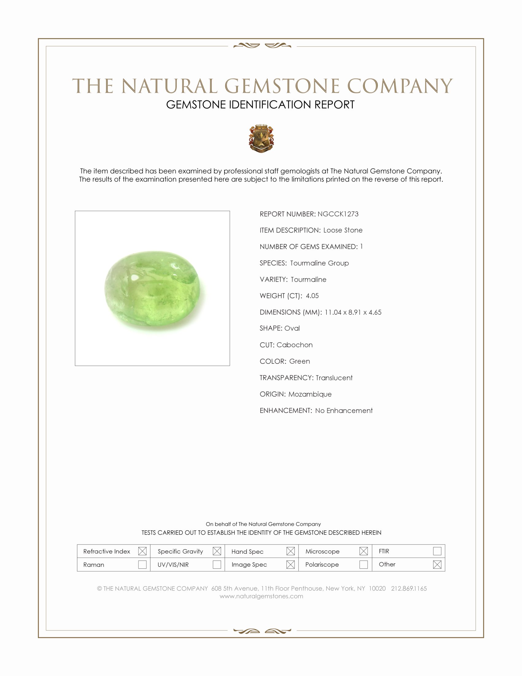4.05 Ct. Green Cabochon Tourmaline from Mozambique