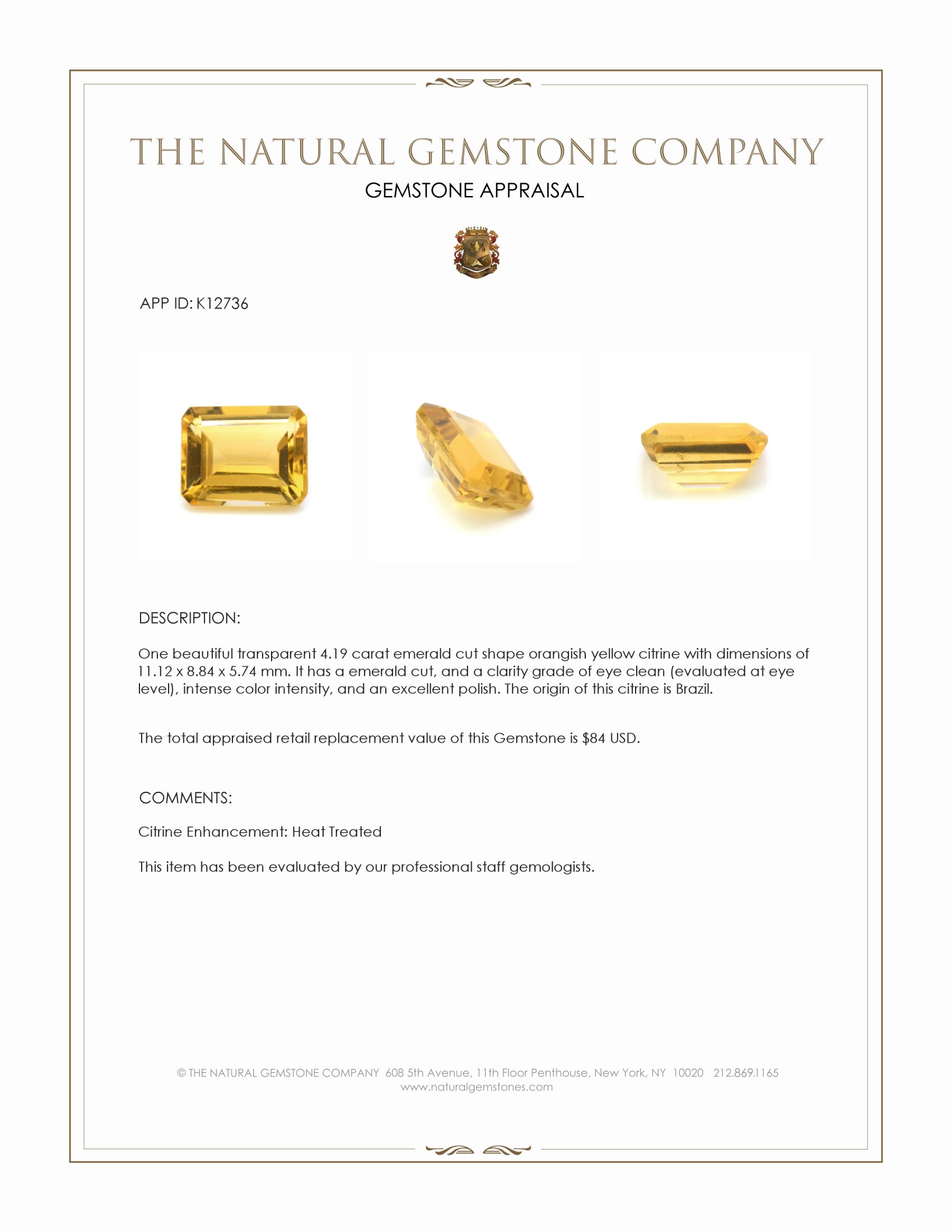 4.19 Ct. Citrine from Brazil