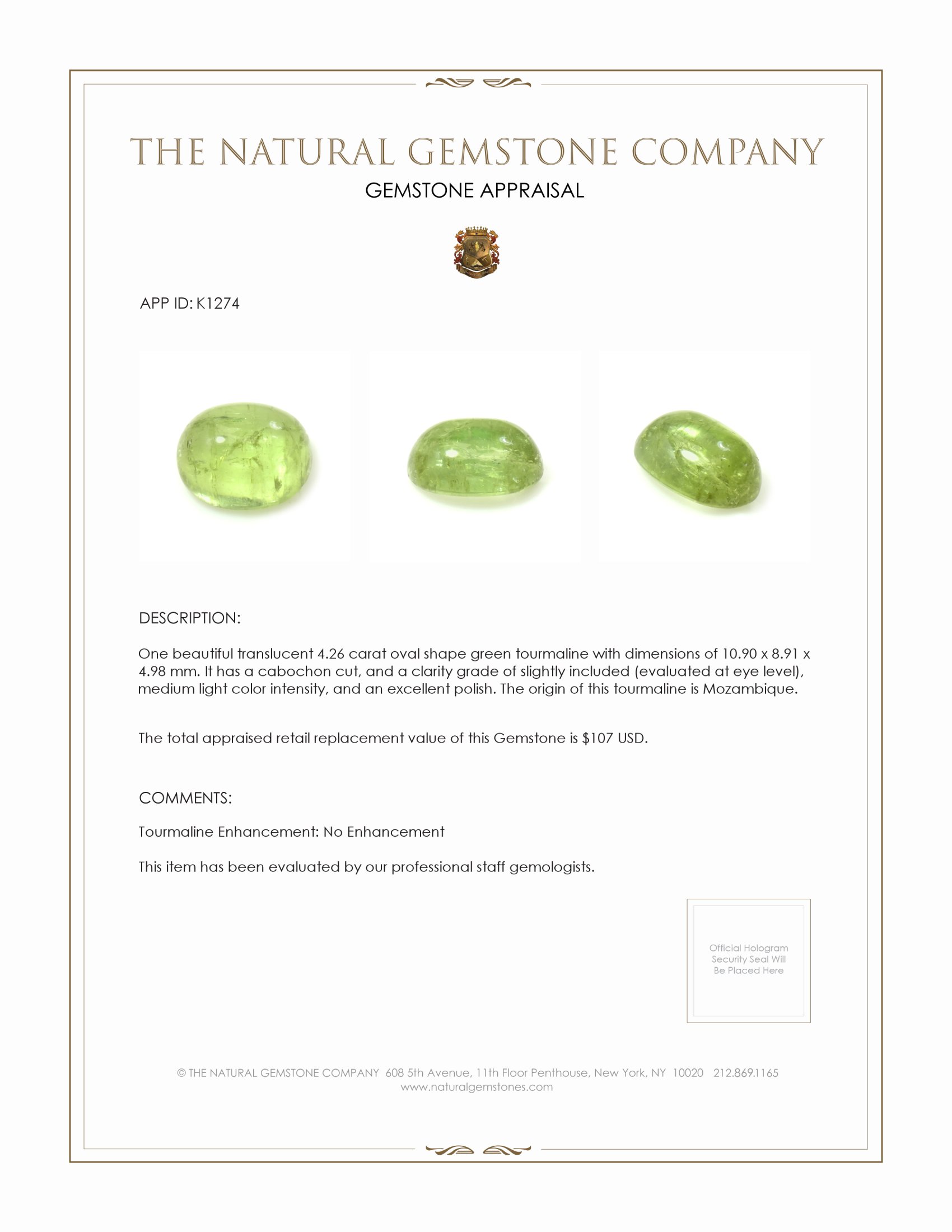 4.26 Ct. Cabochon Tourmaline from Mozambique