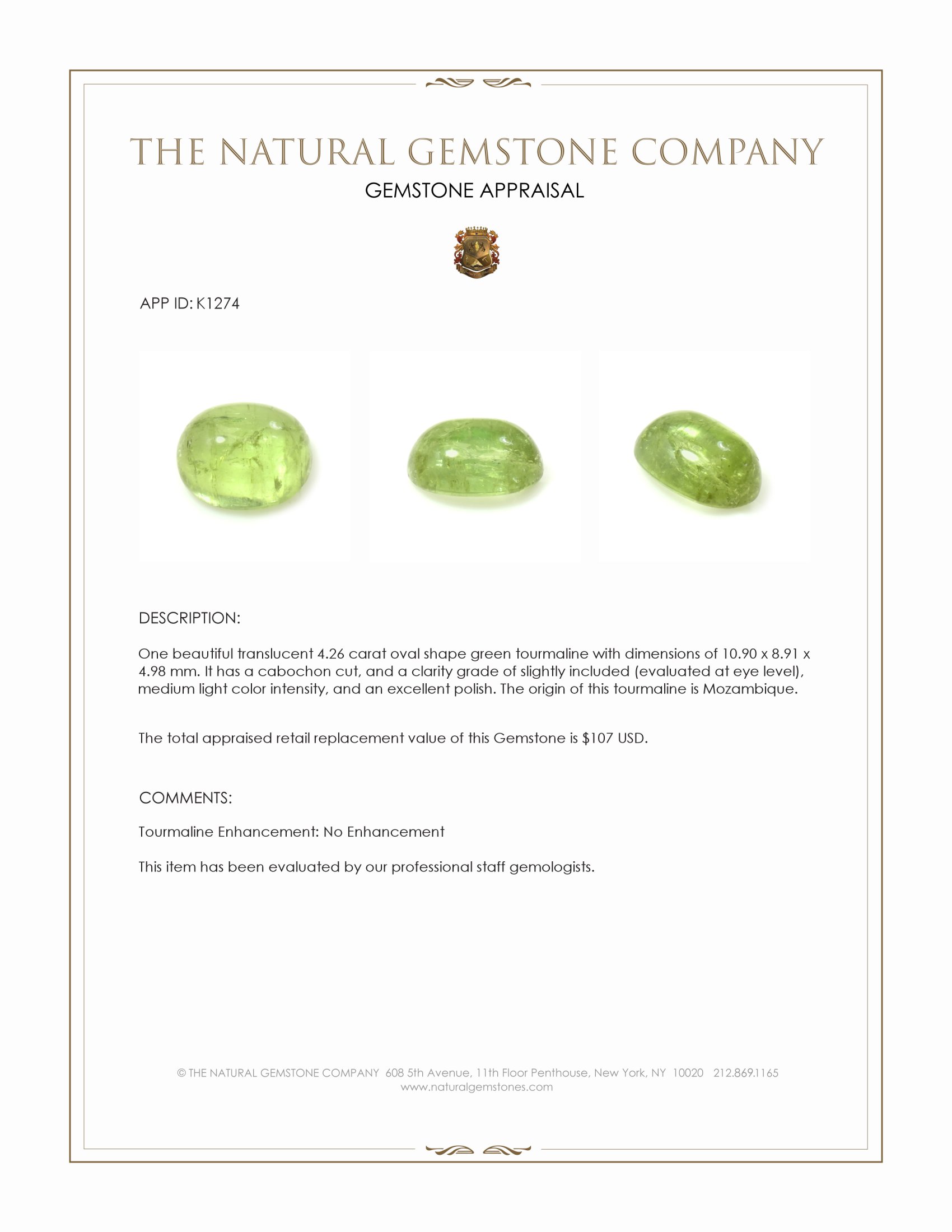 4.26 Ct. Cabochon Tourmaline from Mozambique