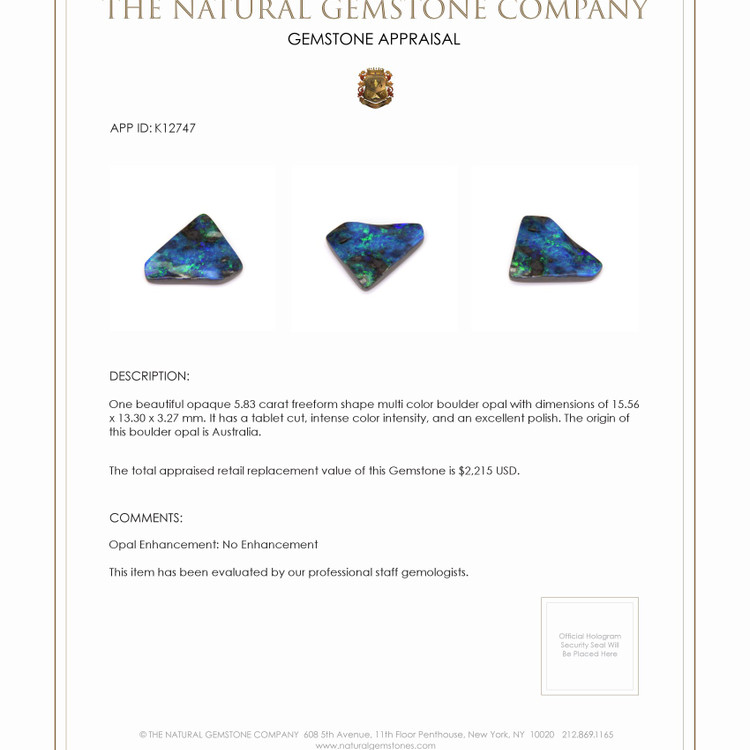 5.83 Ct. Boulder Opal from Australia